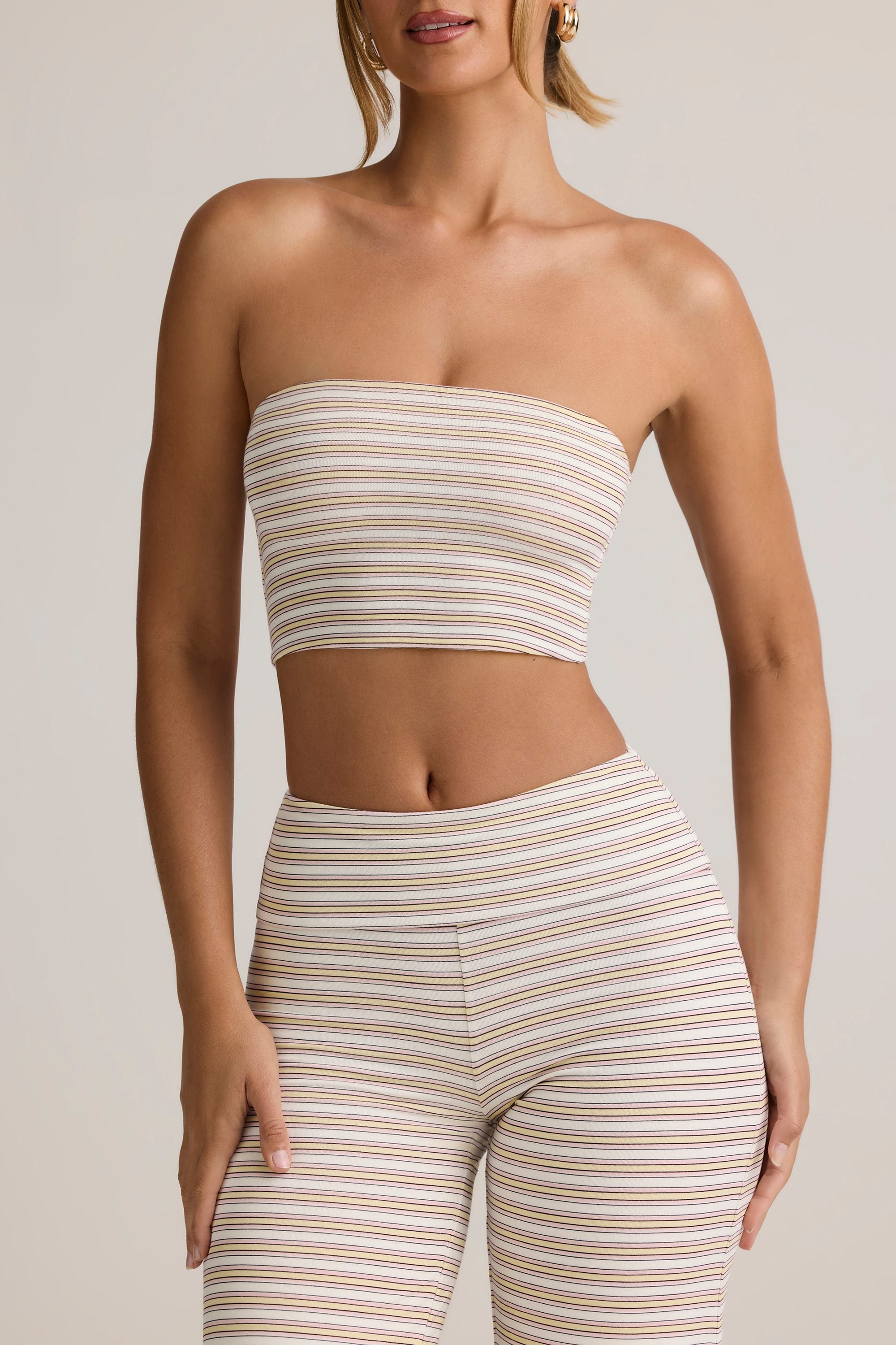 Verna Modal Strapless Crop Top in Pink & Yellow Stripe - Image 2