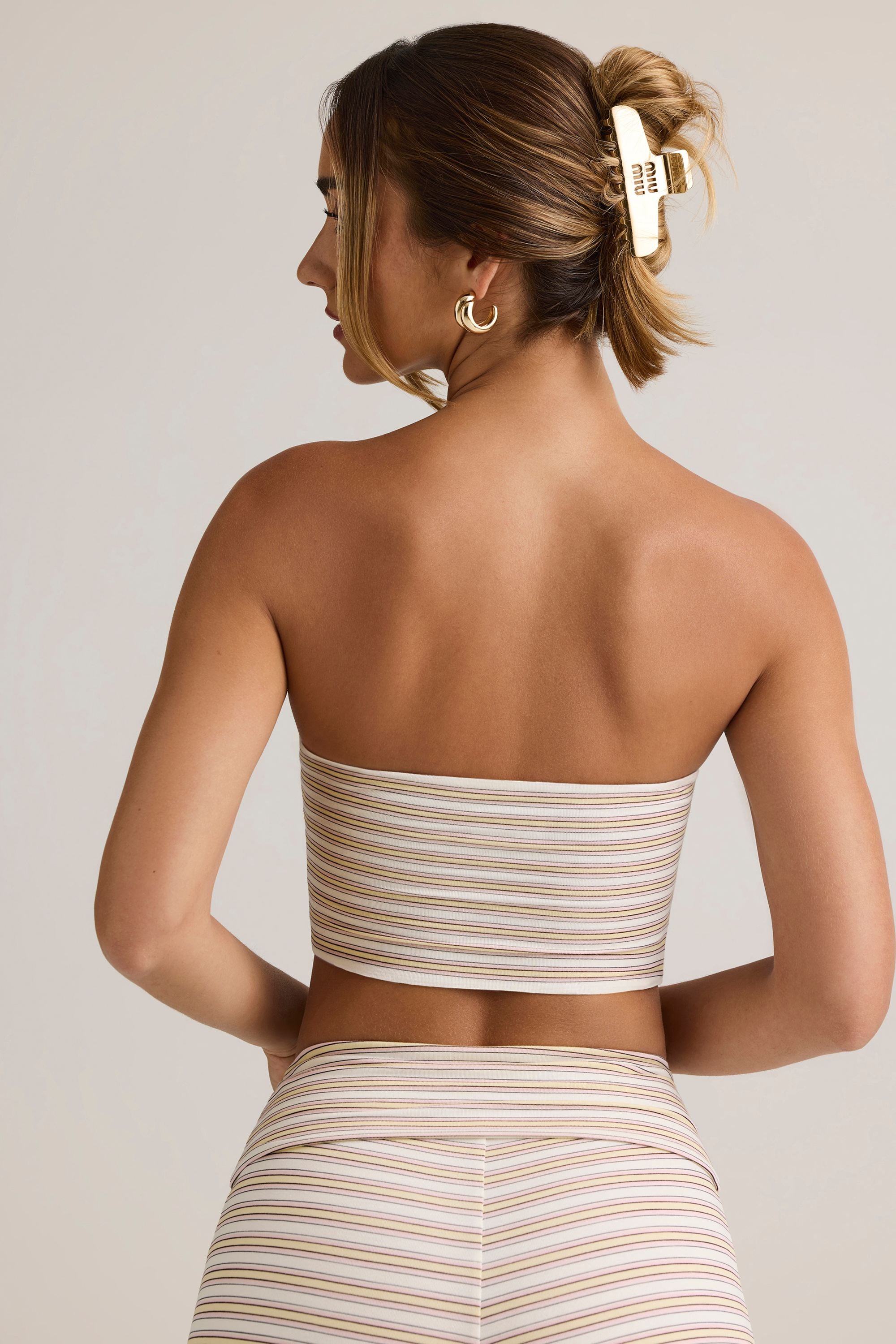 Verna Modal Strapless Crop Top in Pink & Yellow Stripe - Image 3