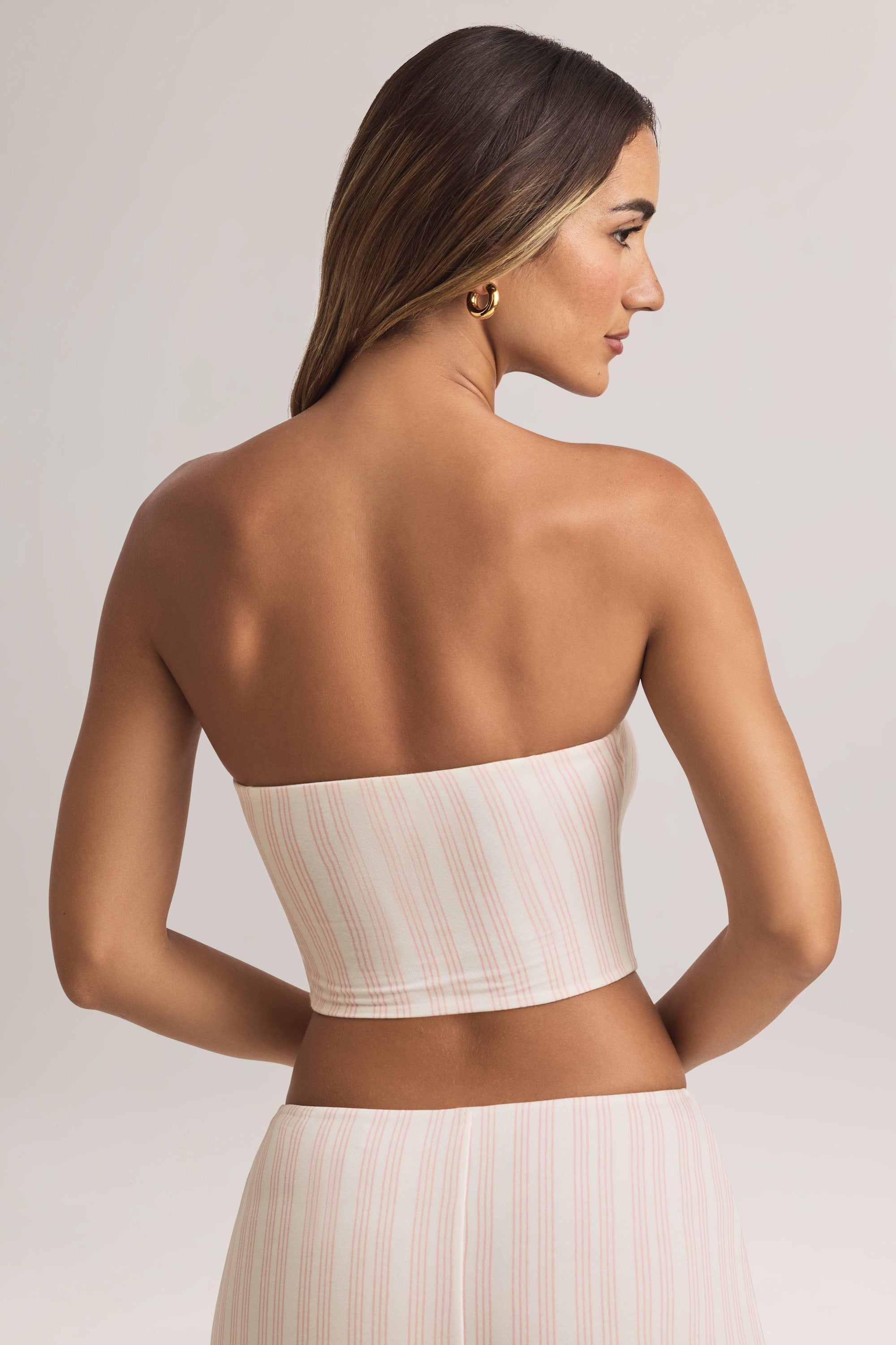 Verna Modal Strapless Crop Top in Stripe Print - Image 2