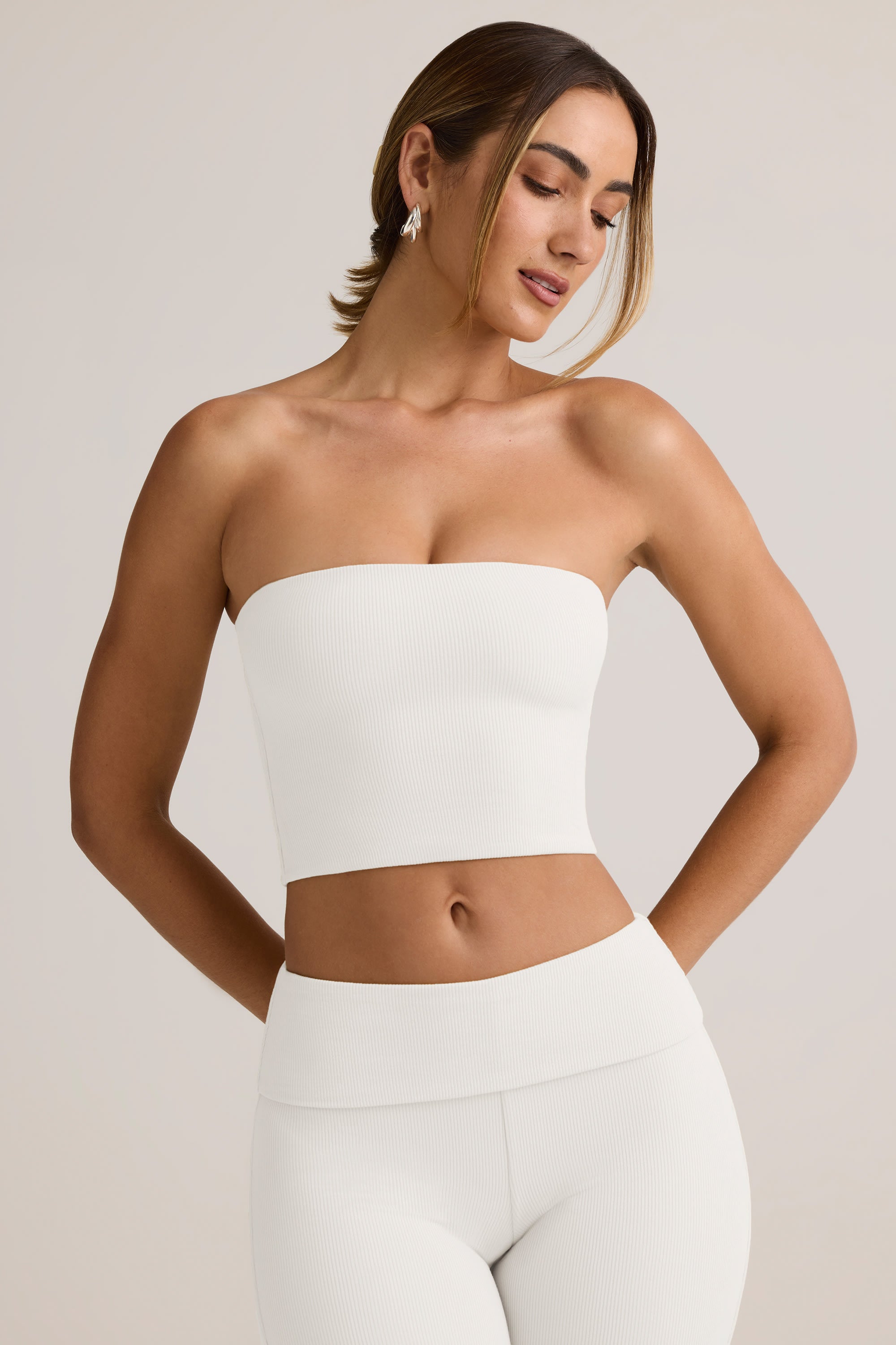 Verna Modal Strapless Crop Top in White