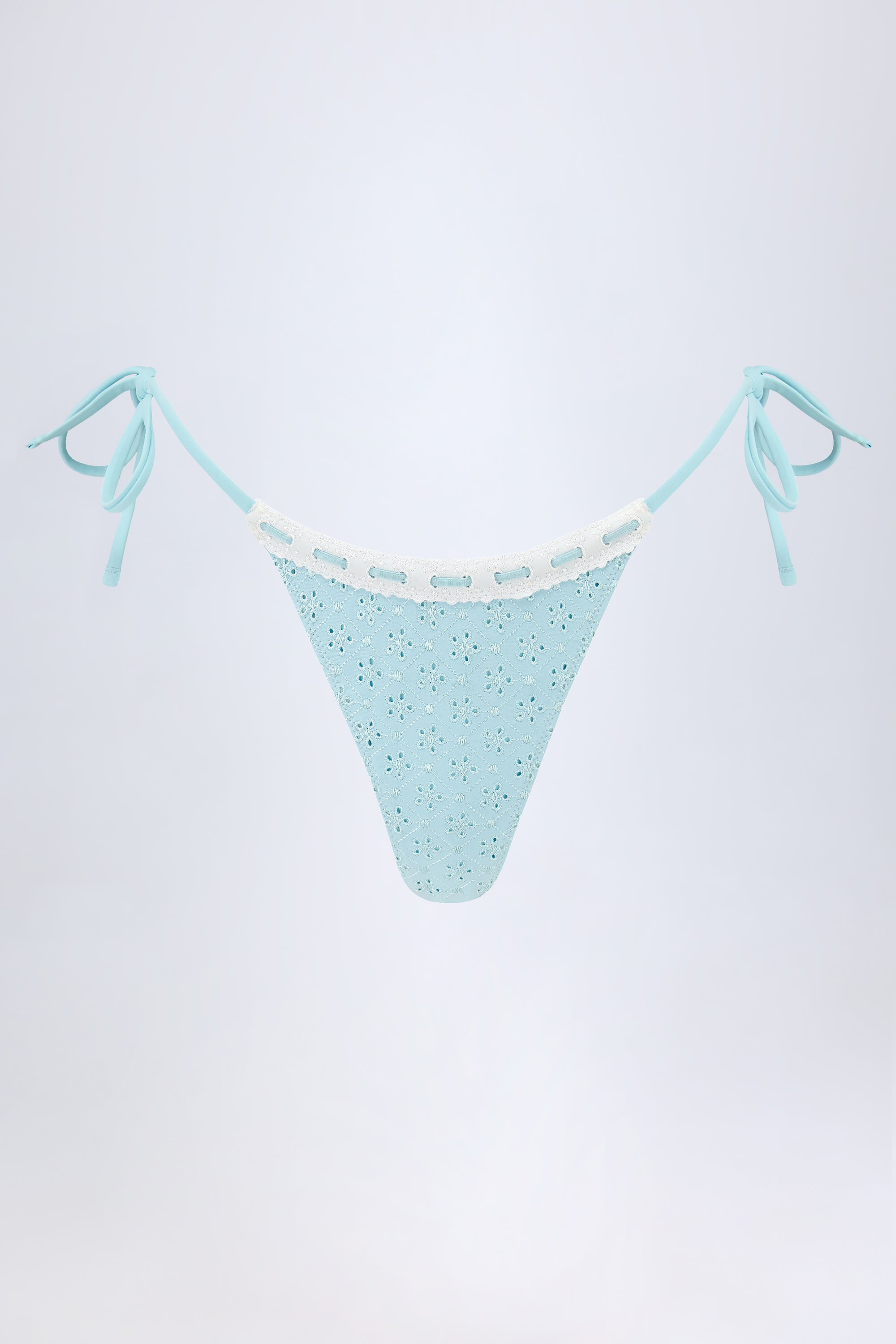 Vernazza Broderie Anglaise Side-Tie Thong Bikini Bottoms in Powder Blue - Image 2