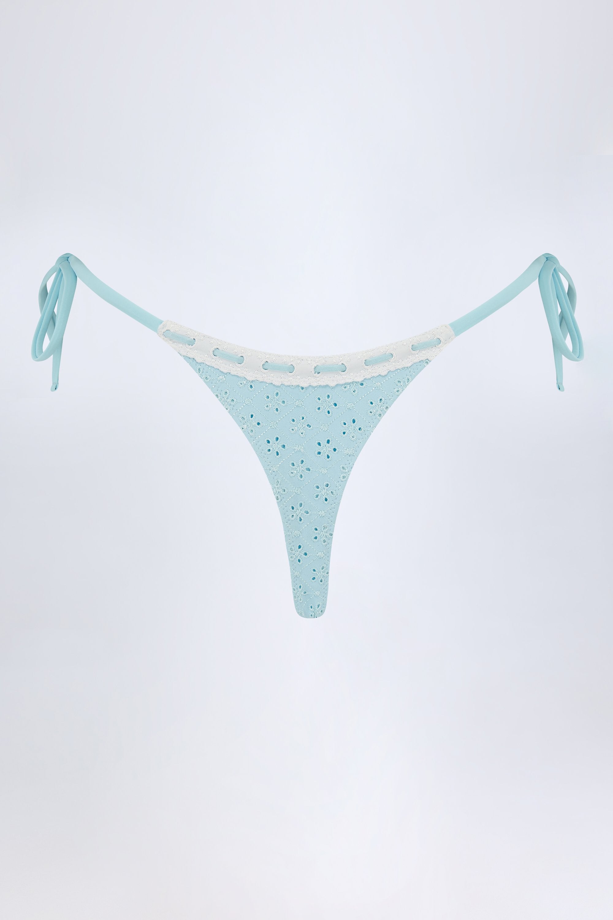 Vernazza Broderie Anglaise Side-Tie Thong Bikini Bottoms in Powder Blue - Image 3