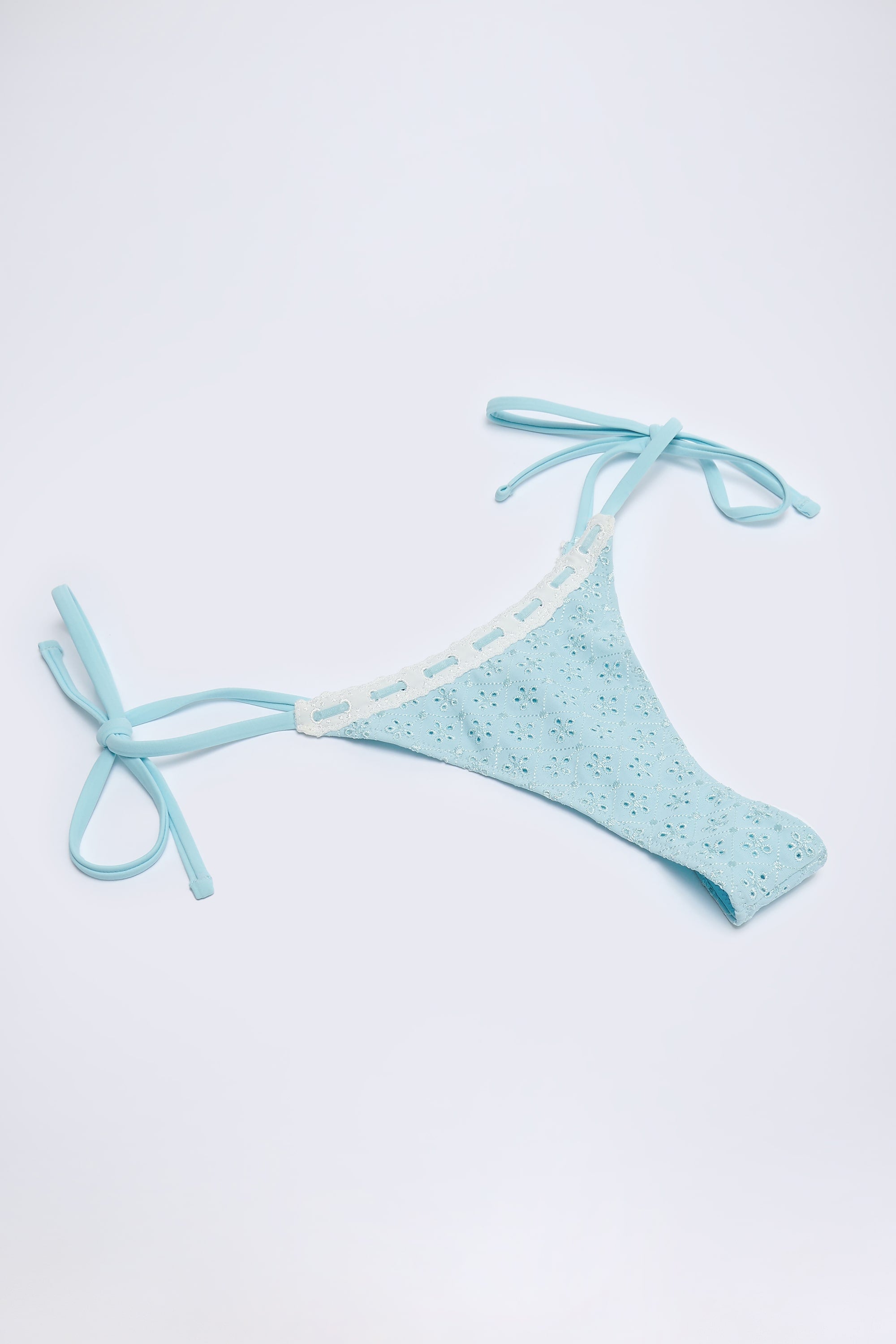 Vernazza Broderie Anglaise Side-Tie Thong Bikini Bottoms in Powder Blue - Image 4