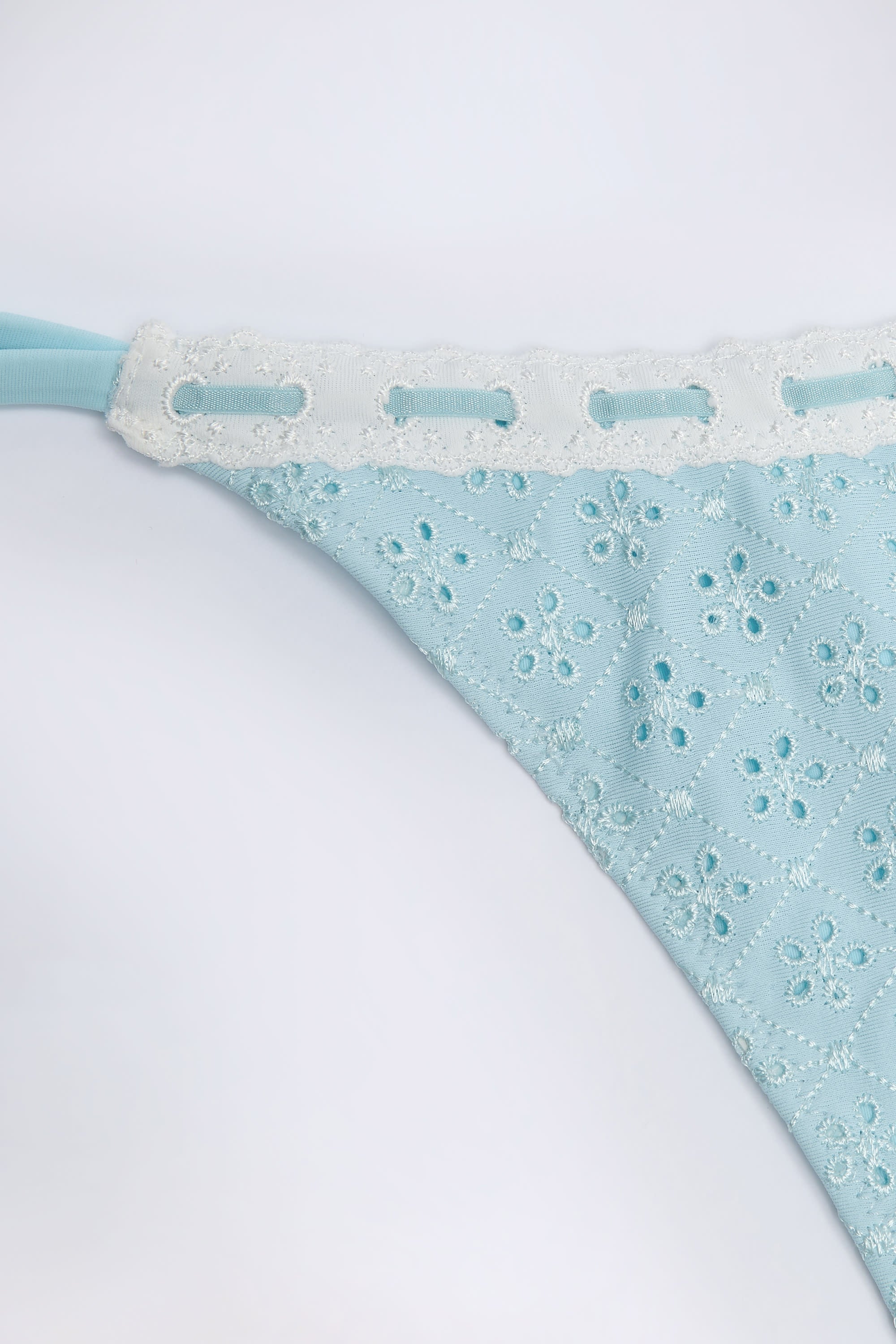 Vernazza Broderie Anglaise Side-Tie Thong Bikini Bottoms in Powder Blue - Image 5