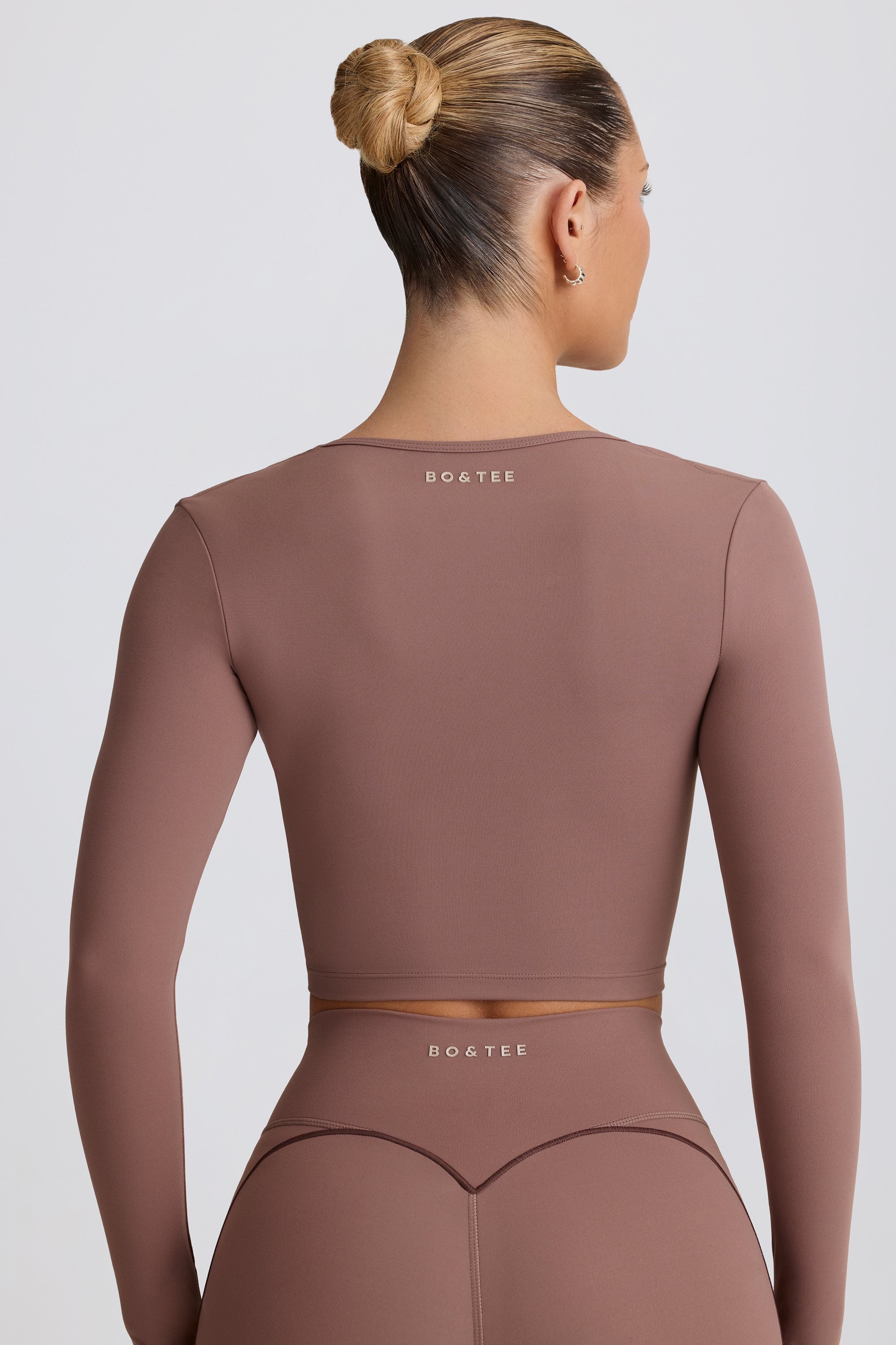 Soft Active Sweetheart-Neck Crop Top in Mocha - Image 2