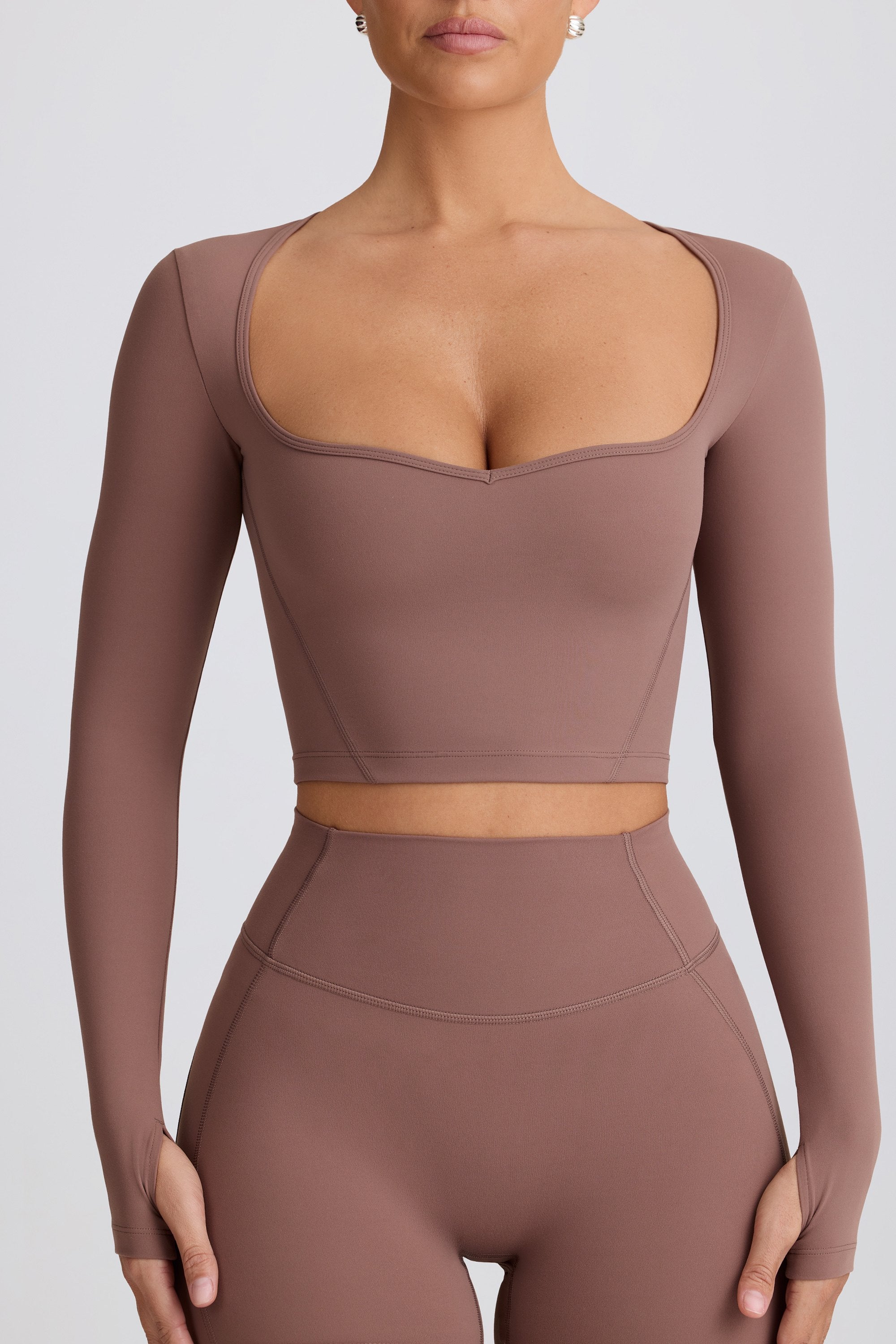 Soft Active Sweetheart-Neck Crop Top in Mocha - Image 4