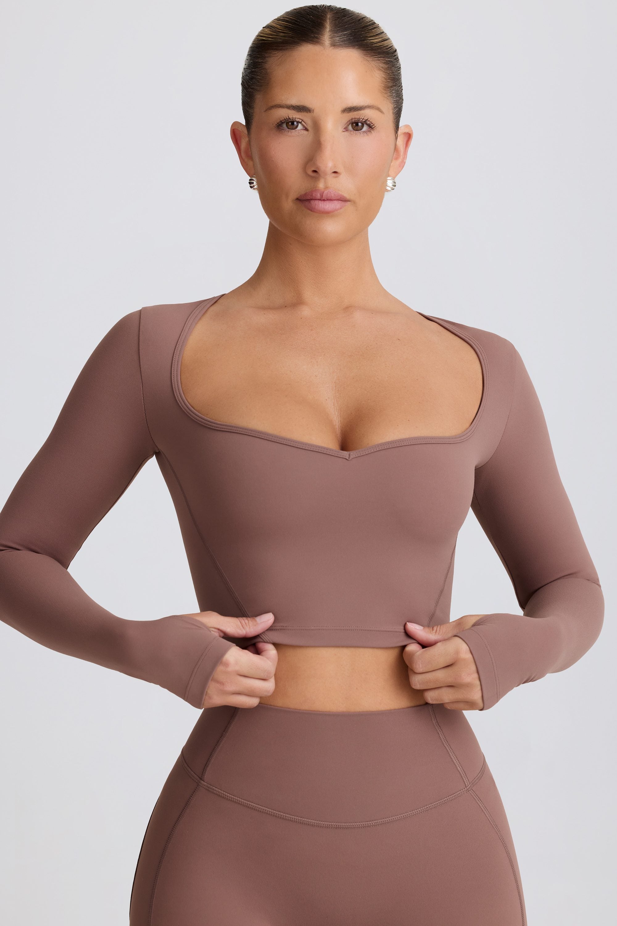 Soft Active Sweetheart-Neck Crop Top in Mocha - Image 6