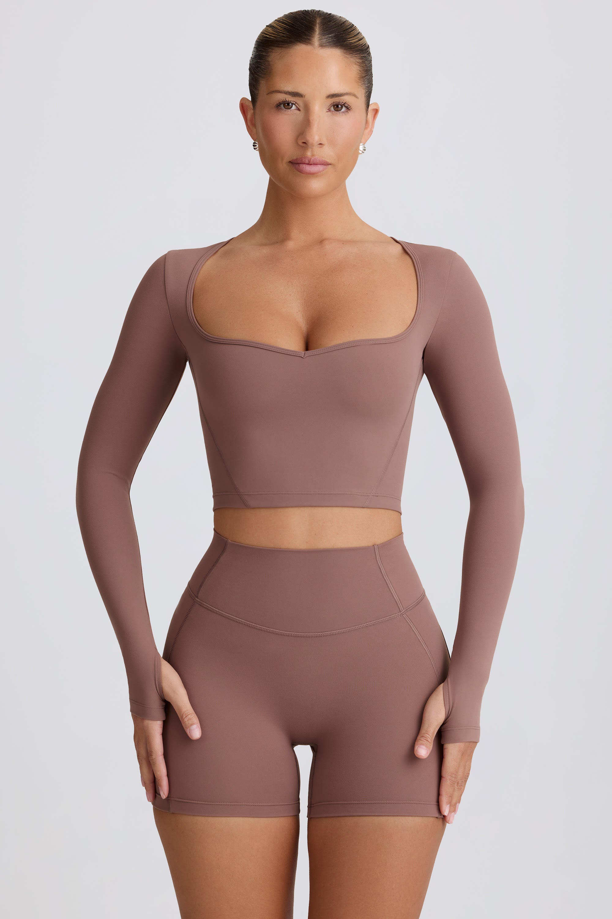 Soft Active Sweetheart-Neck Crop Top in Mocha - Image 7