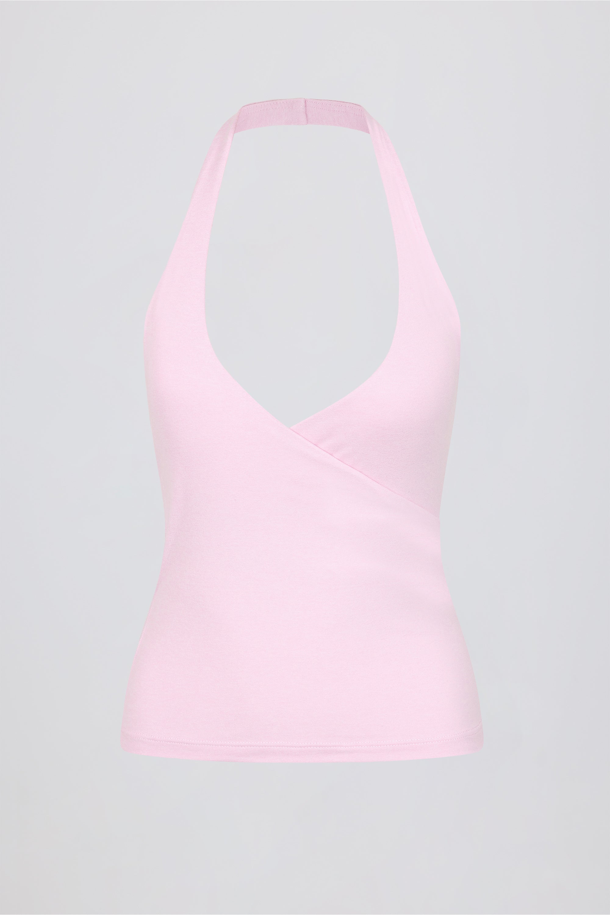 Wrap Halterneck Tank Top in Pale Pink Marl - Image 5