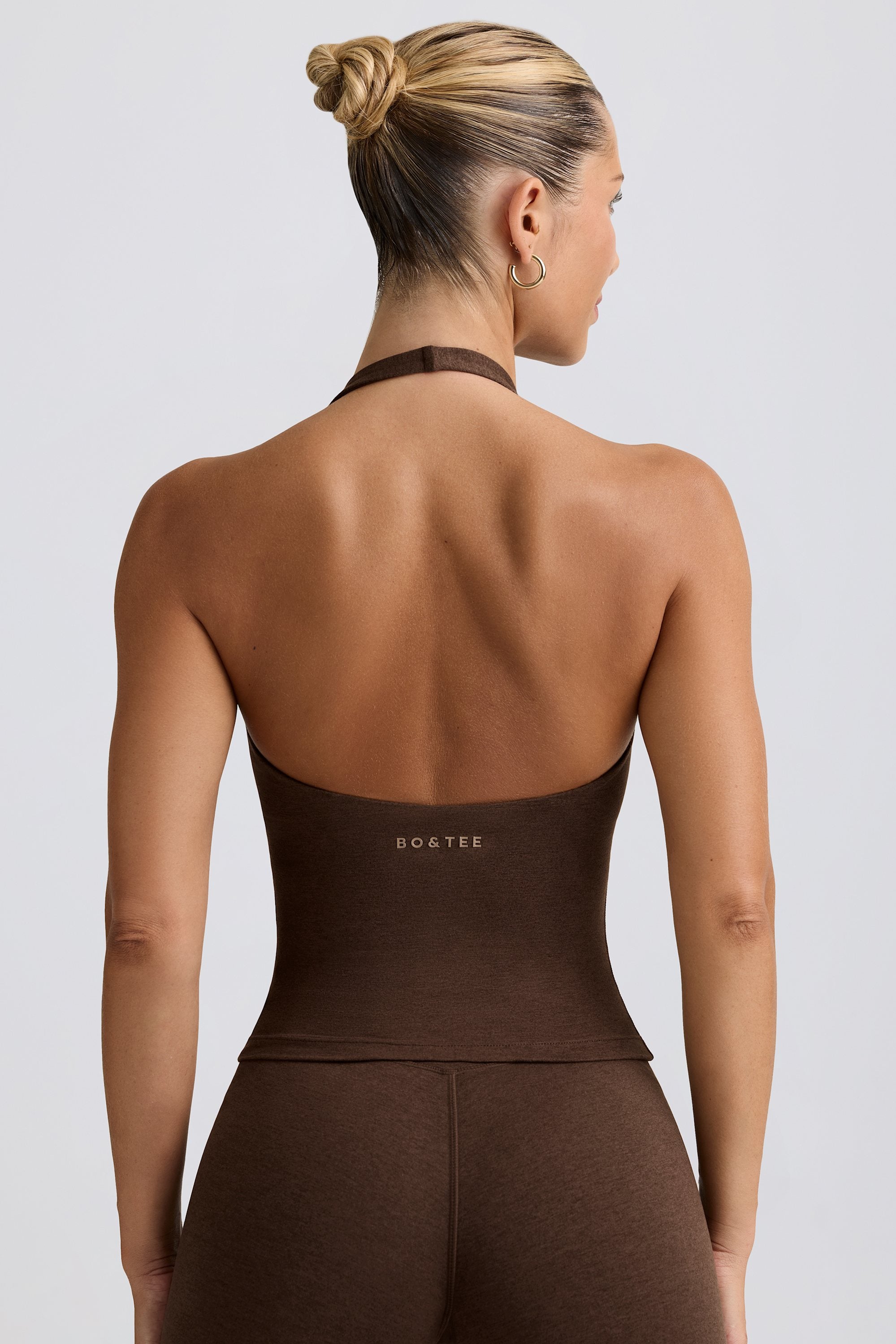 Wrap Halterneck Tank Top in Pecan Marl - Image 2