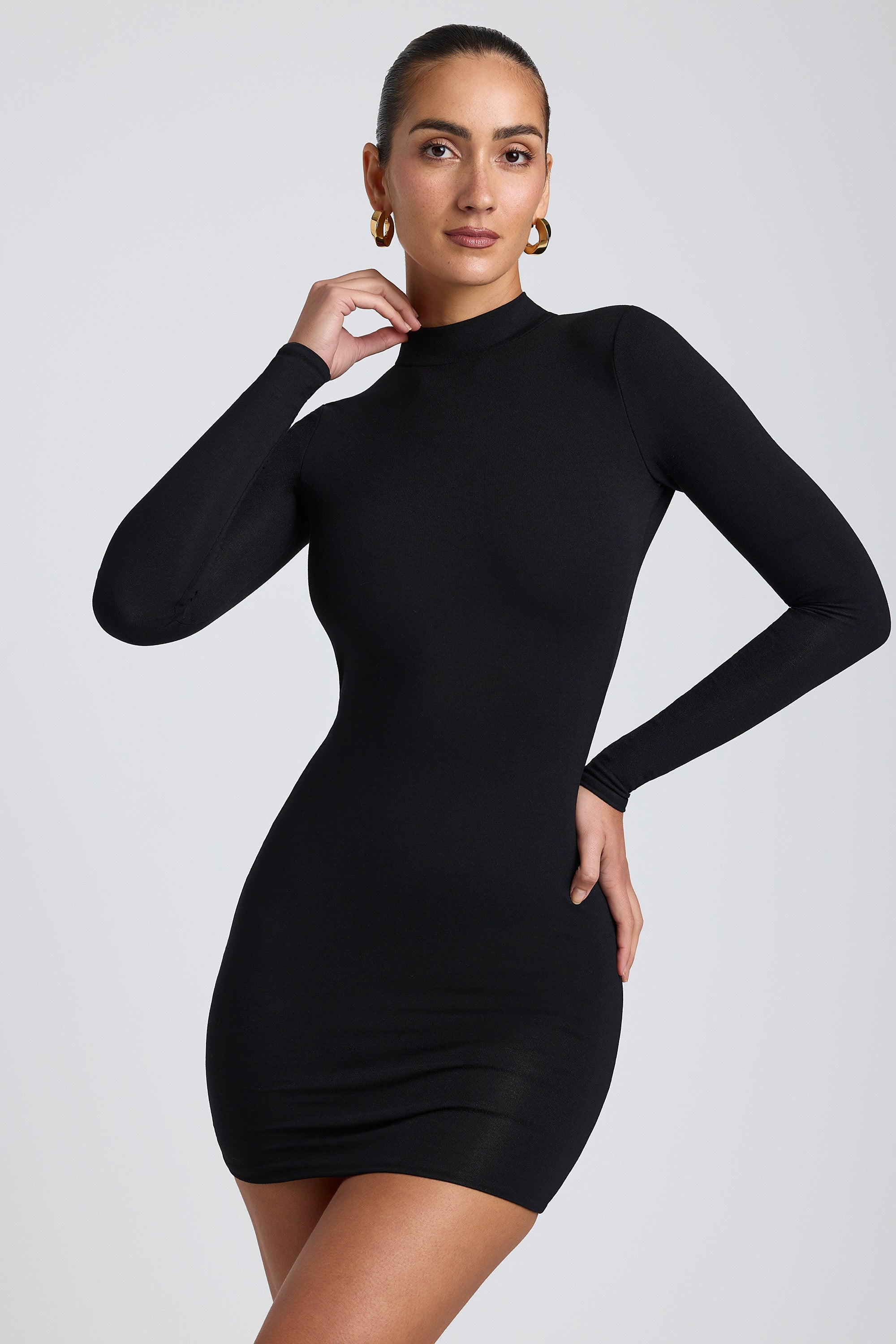 Yara Open-Back Long-Sleeve Mini Dress in Black - Image 5