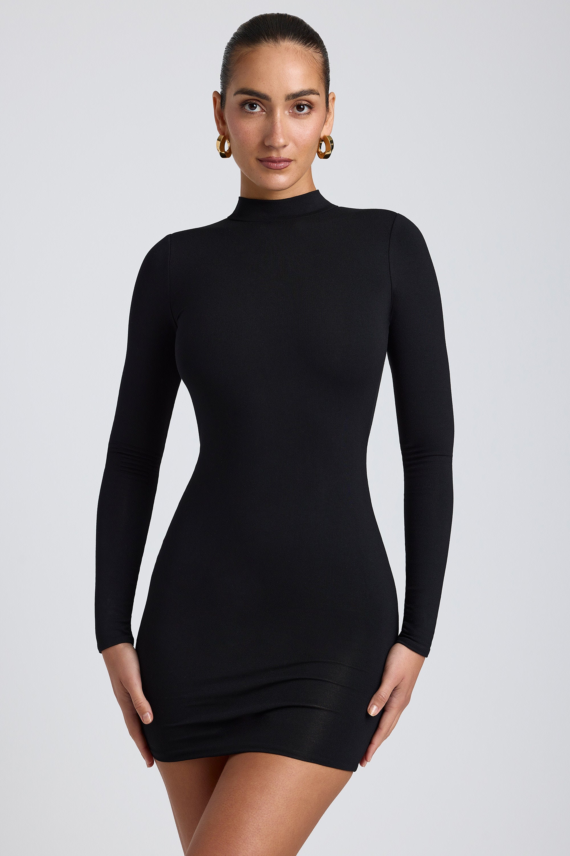 Yara Open-Back Long-Sleeve Mini Dress in Black - Image 7