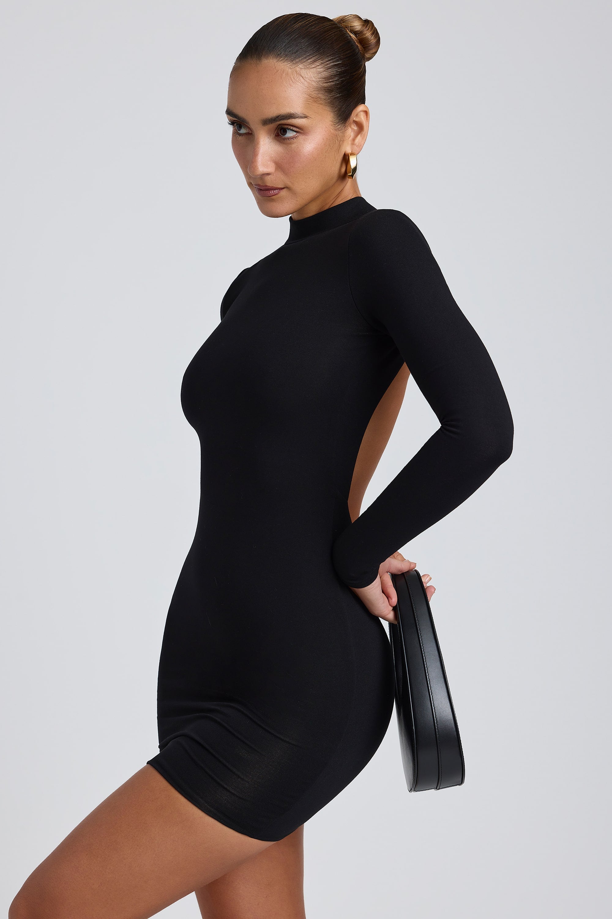 Yara Open-Back Long-Sleeve Mini Dress in Black - Image 8