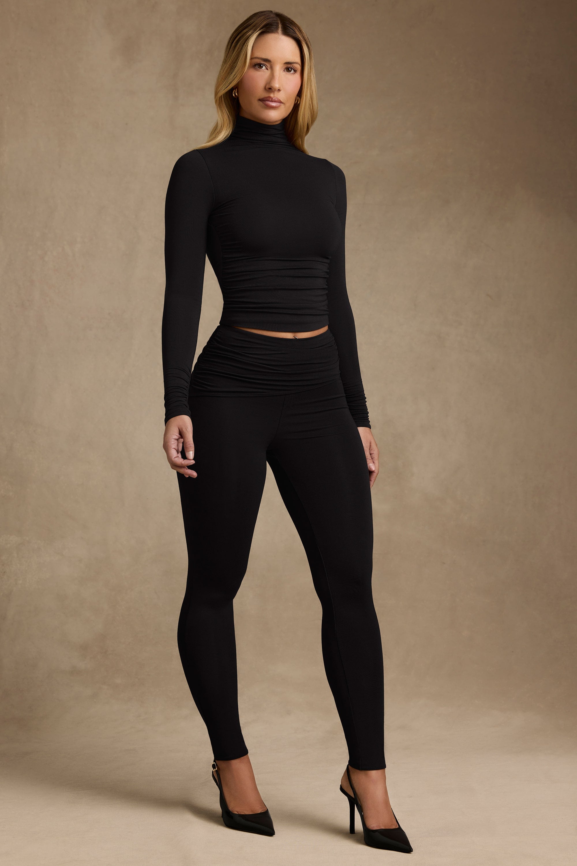 Yuka Modal Ruched Mid-Rise Leggings in Black