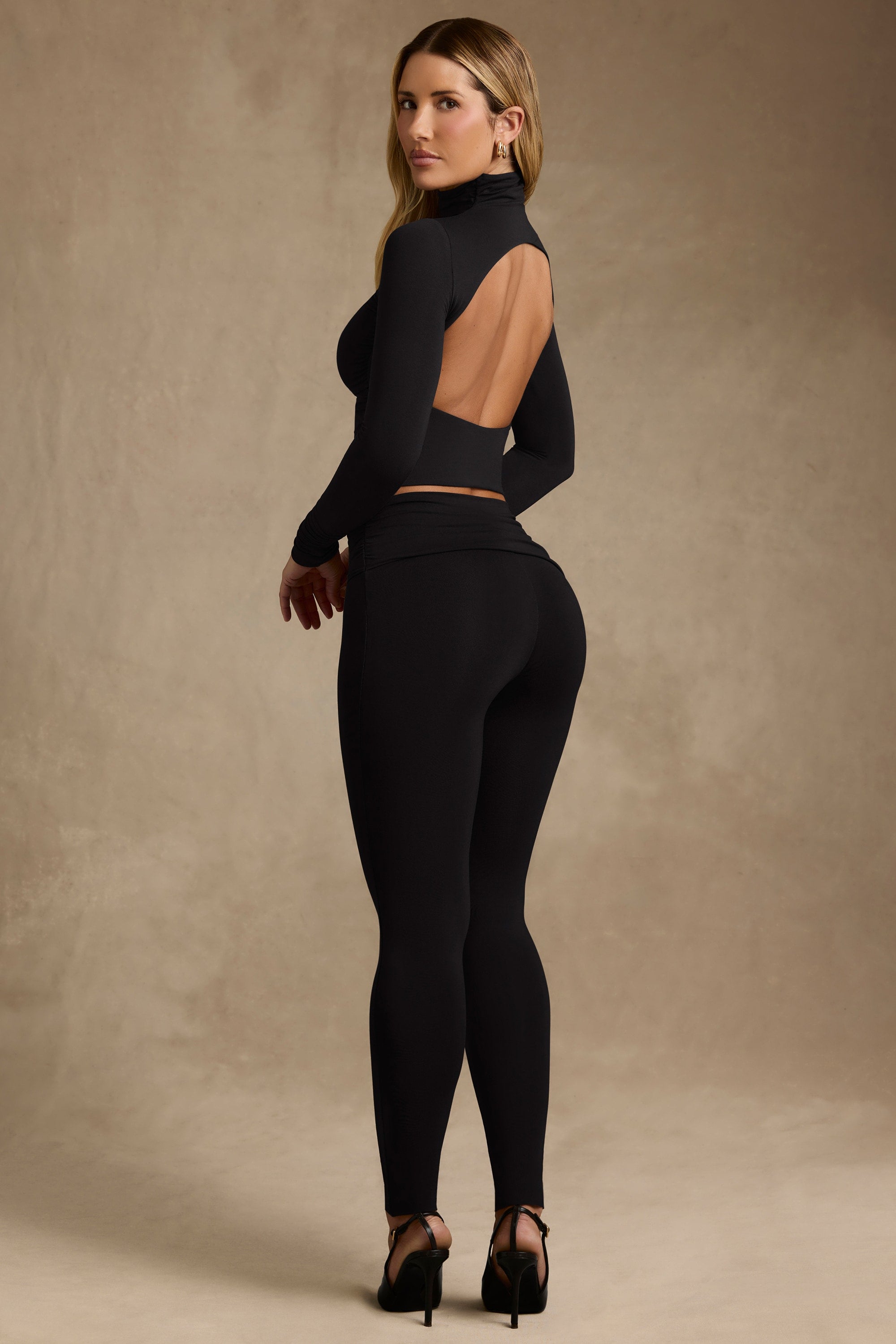 Yuka Modal Ruched Mid-Rise Leggings in Black - Image 2