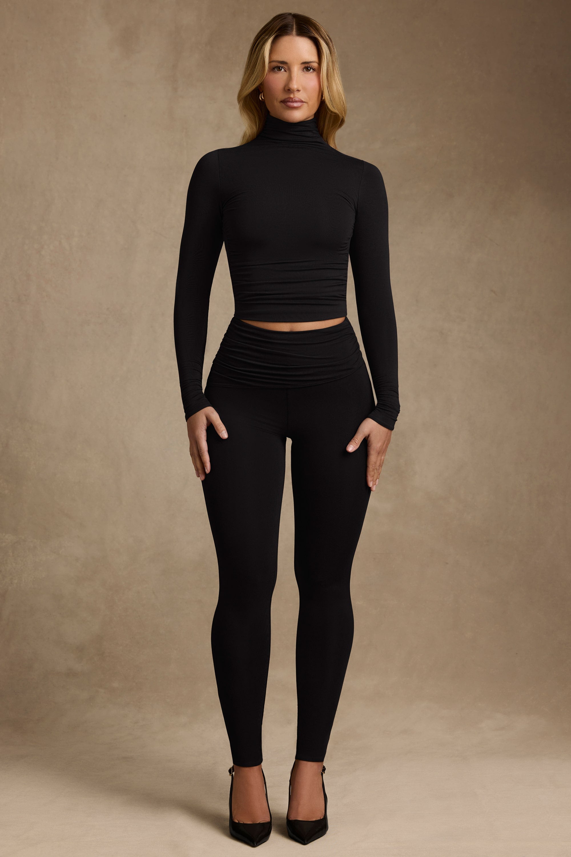 Yuka Modal Ruched Mid-Rise Leggings in Black - Image 5