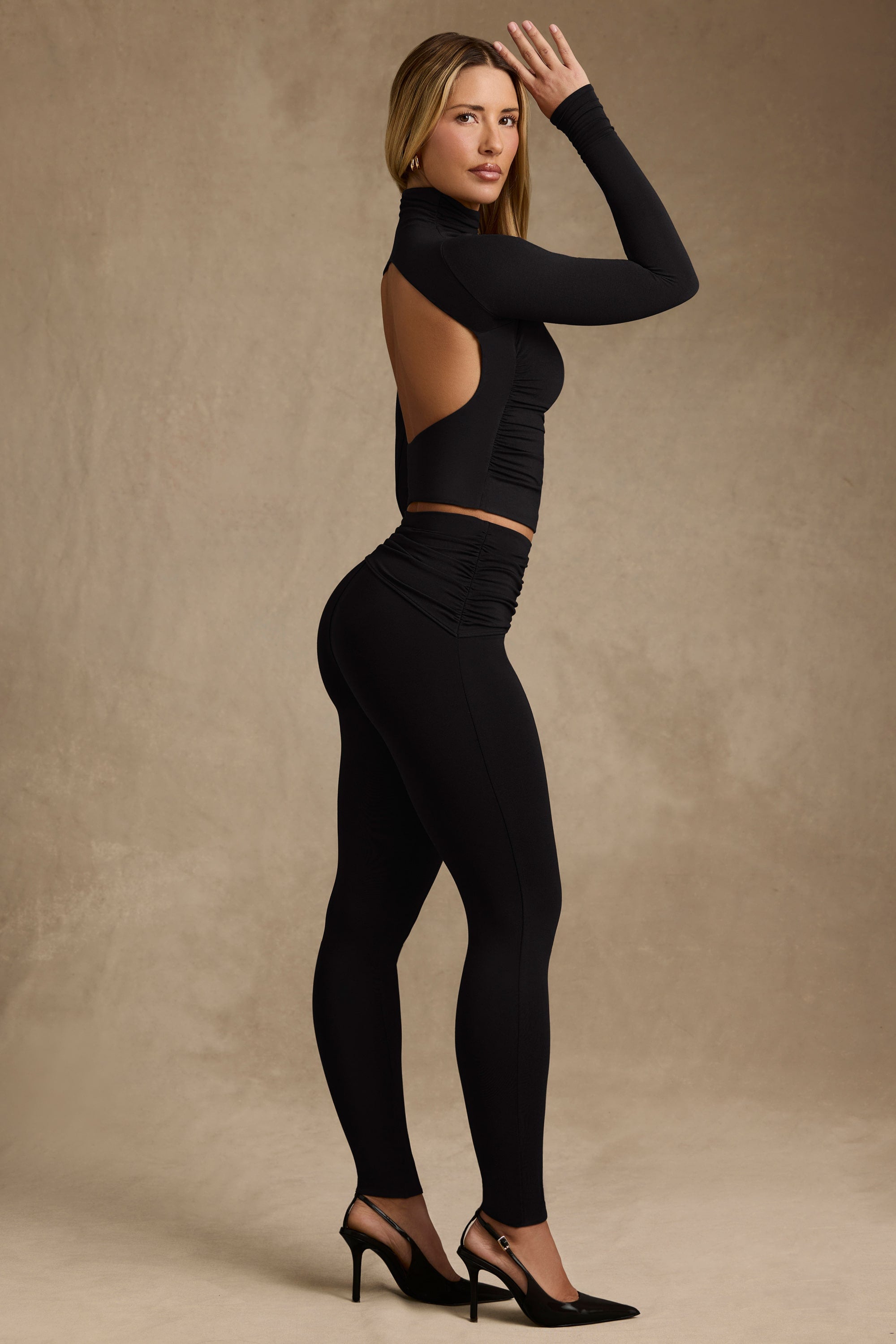 Yuka Modal Ruched Mid-Rise Leggings in Black - Image 7