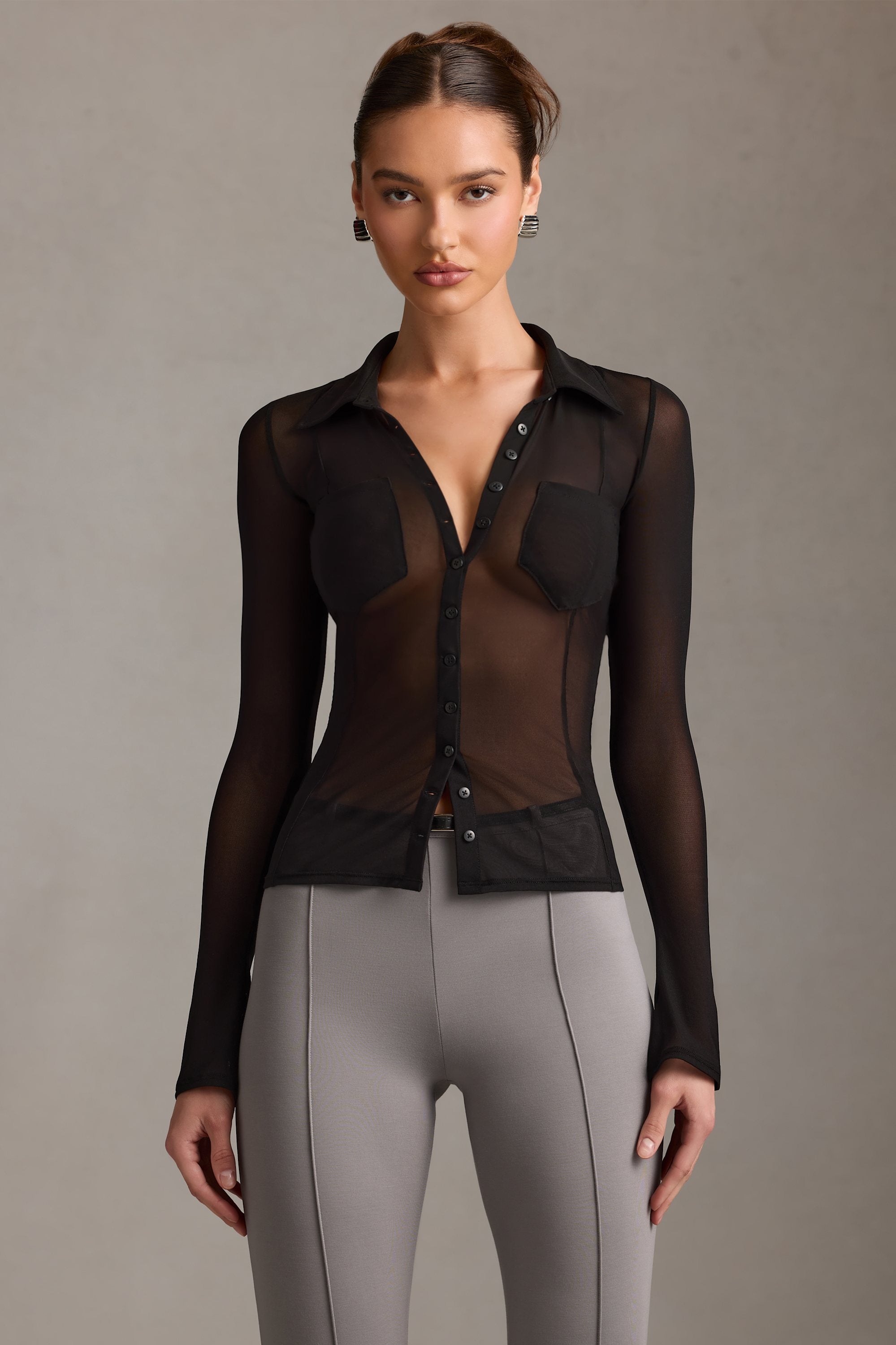 Yvaine Sheer Long-Sleeve Shirt in Black