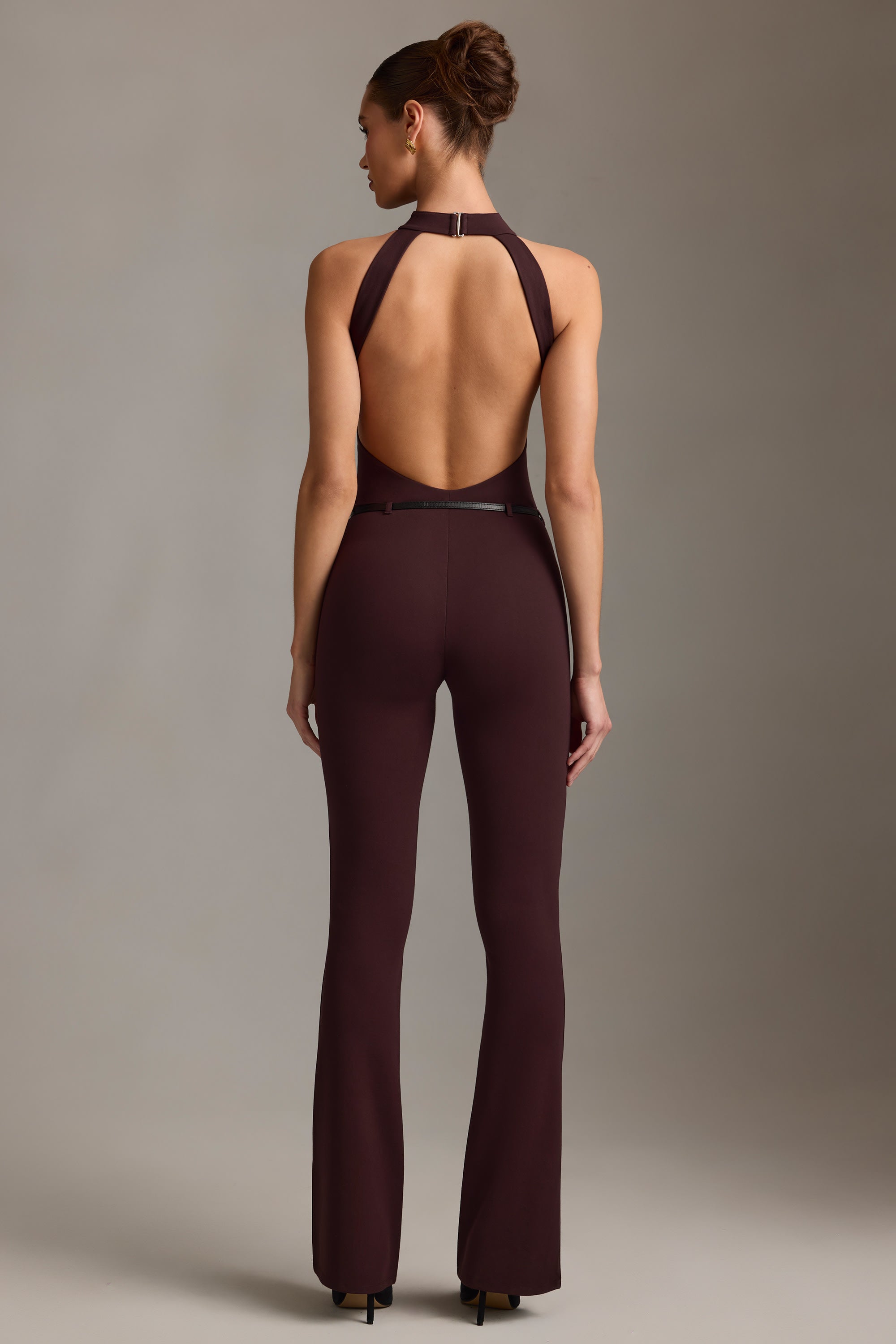 Zaraida Backless Turtleneck Jumpsuit in Chocolate Brown - Image 7