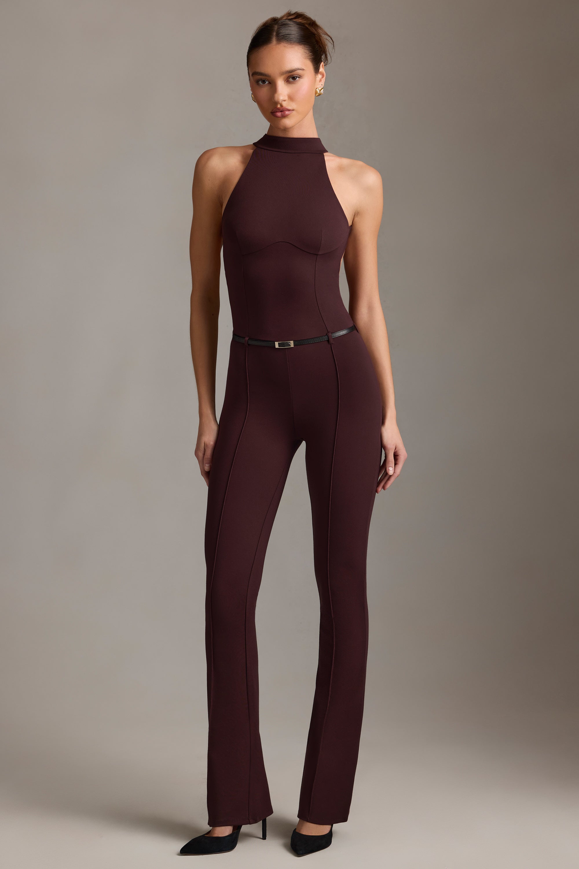 Zaraida Backless Turtleneck Jumpsuit in Chocolate Brown - Image 8