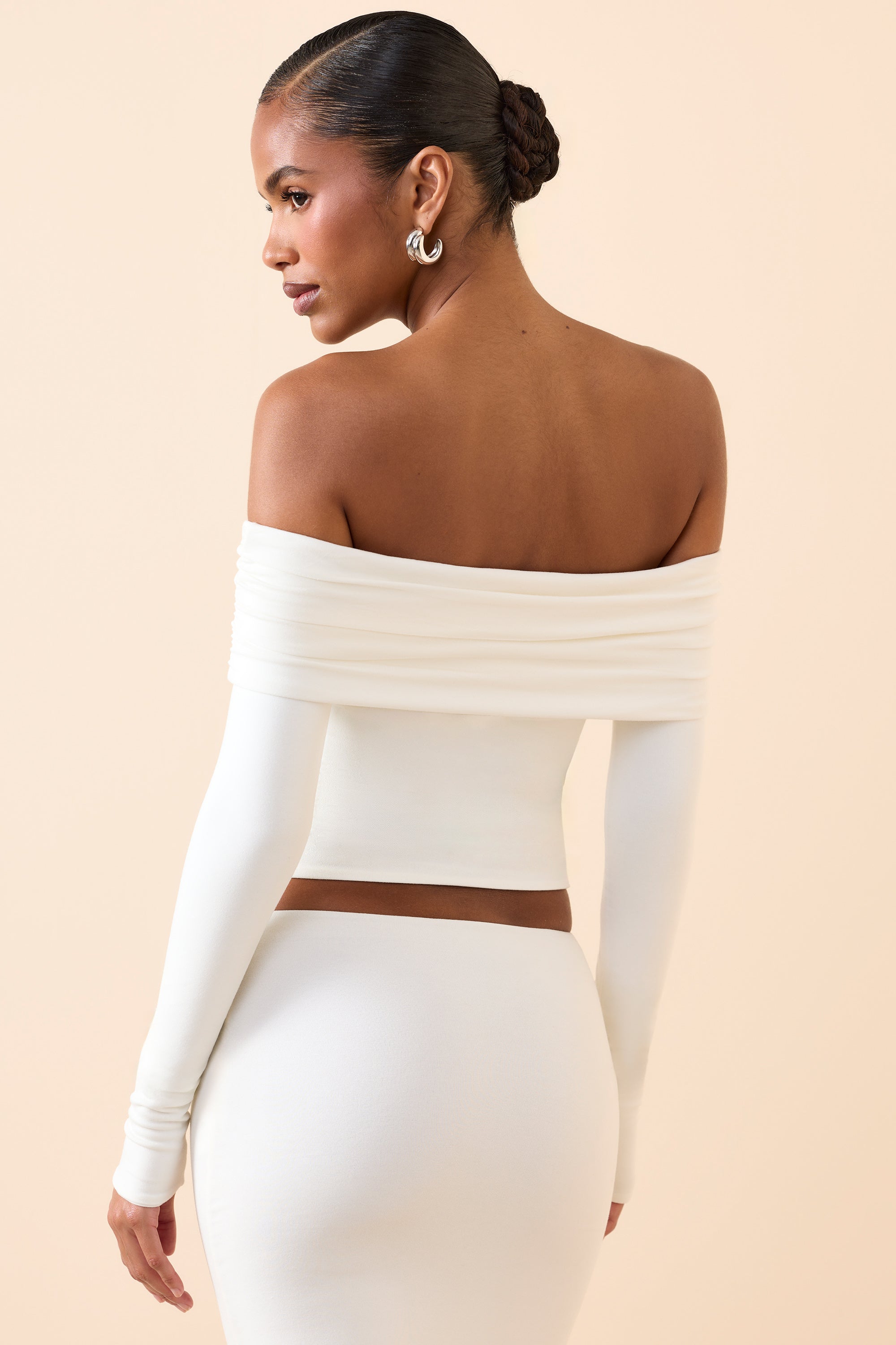 Kesia Modal Off-Shoulder Long-Sleeve Top in White - Image 2