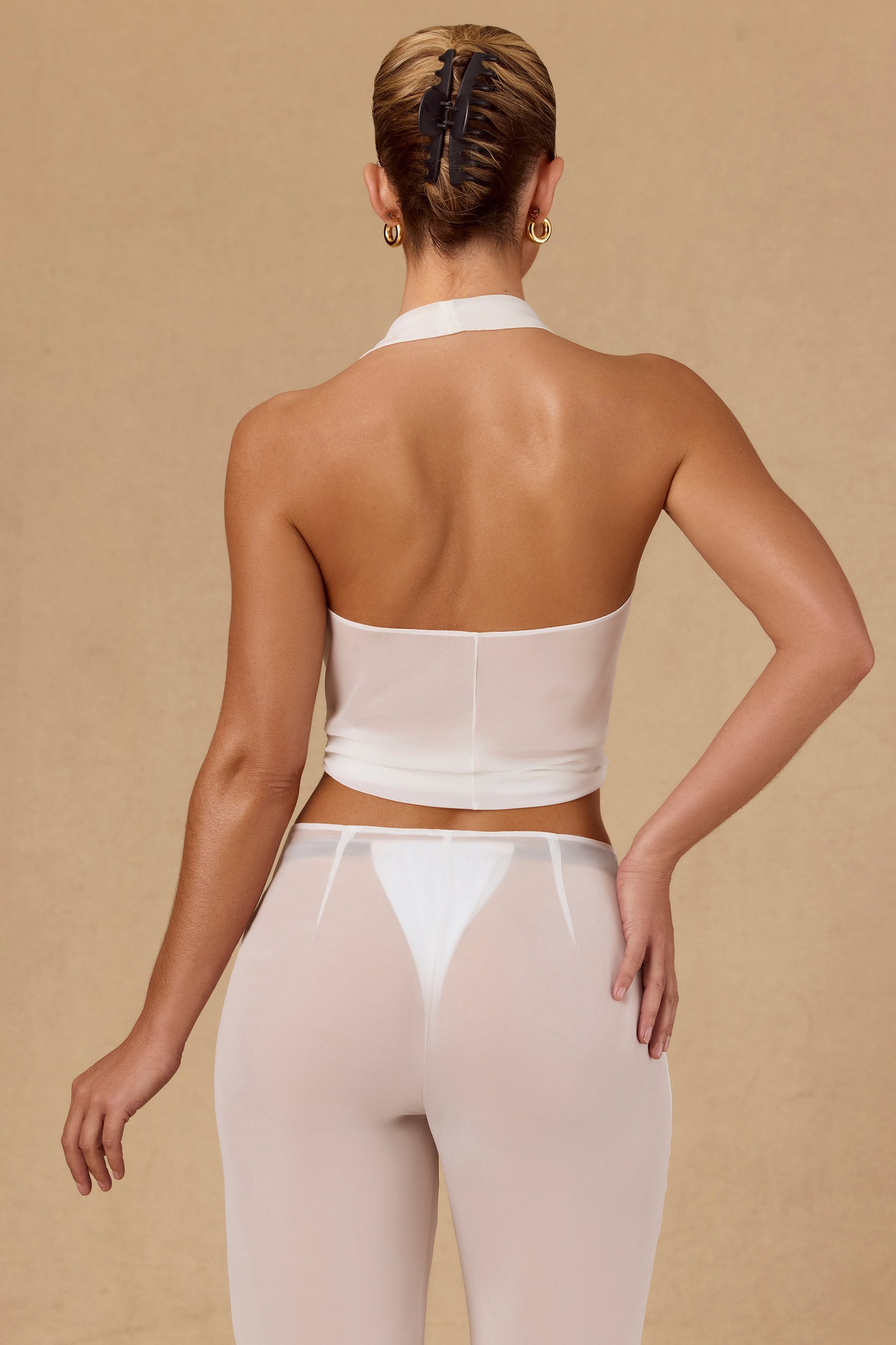 Harbour Tie-Front Halterneck Crop Top in White - Image 2