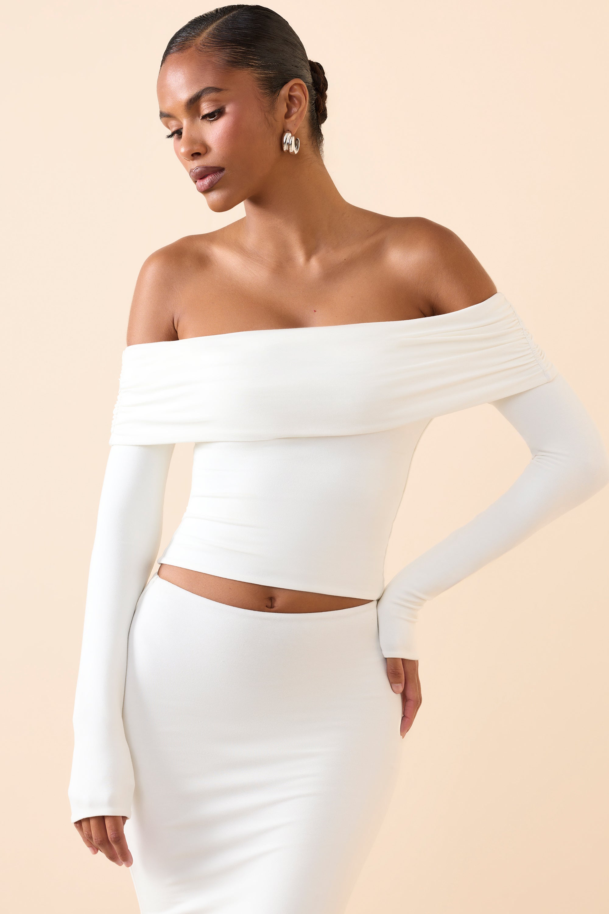 Kesia Modal Off-Shoulder Long-Sleeve Top in White - Image 6