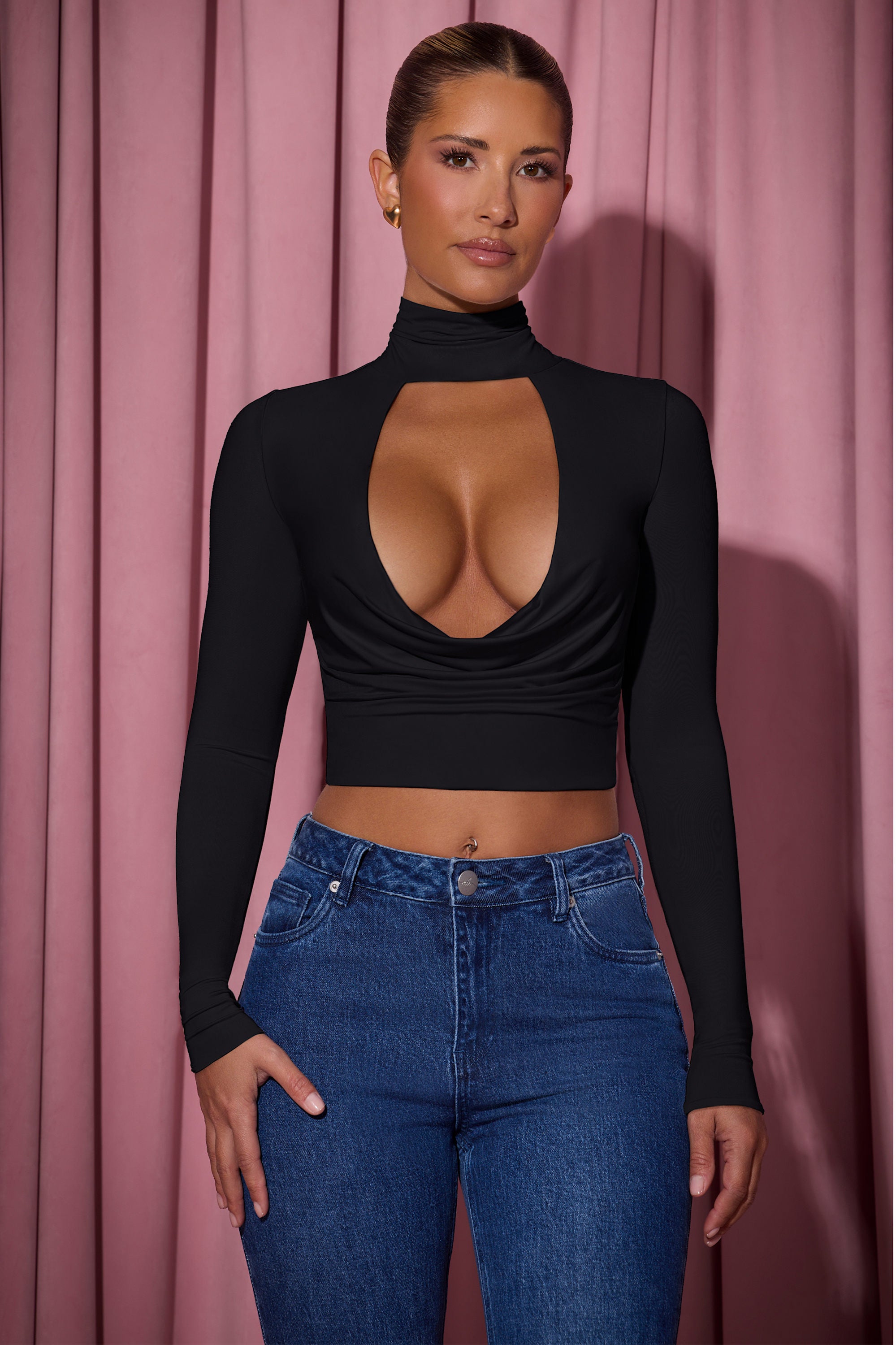 Karita Cowl-Neck Tie-Back Top in Black - Image 5