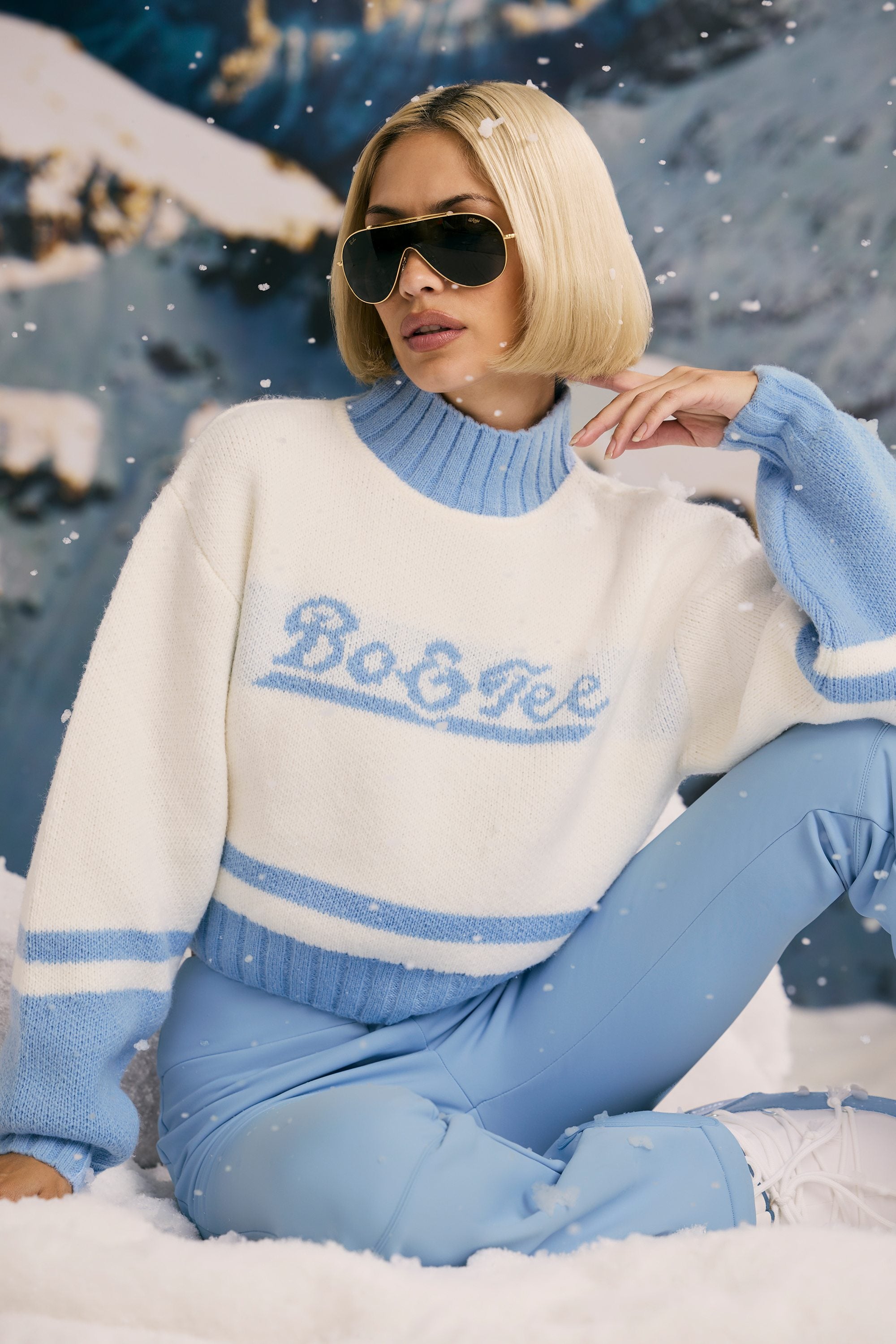 Cropped Chunky-Knit Turtleneck Jumper in Ice Blue - Image 9