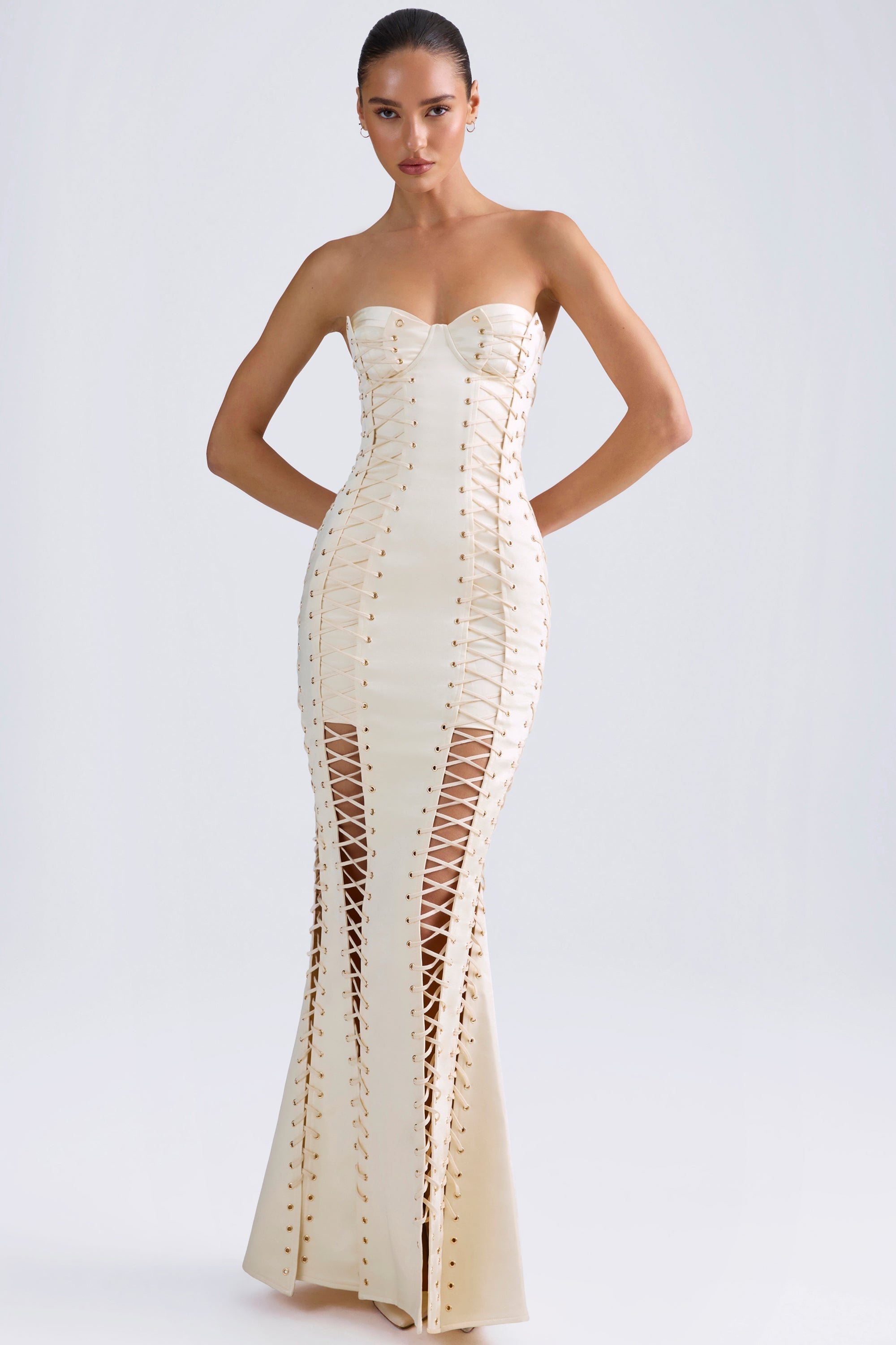 Callidora Lace-Up Corset Gown in Ivory