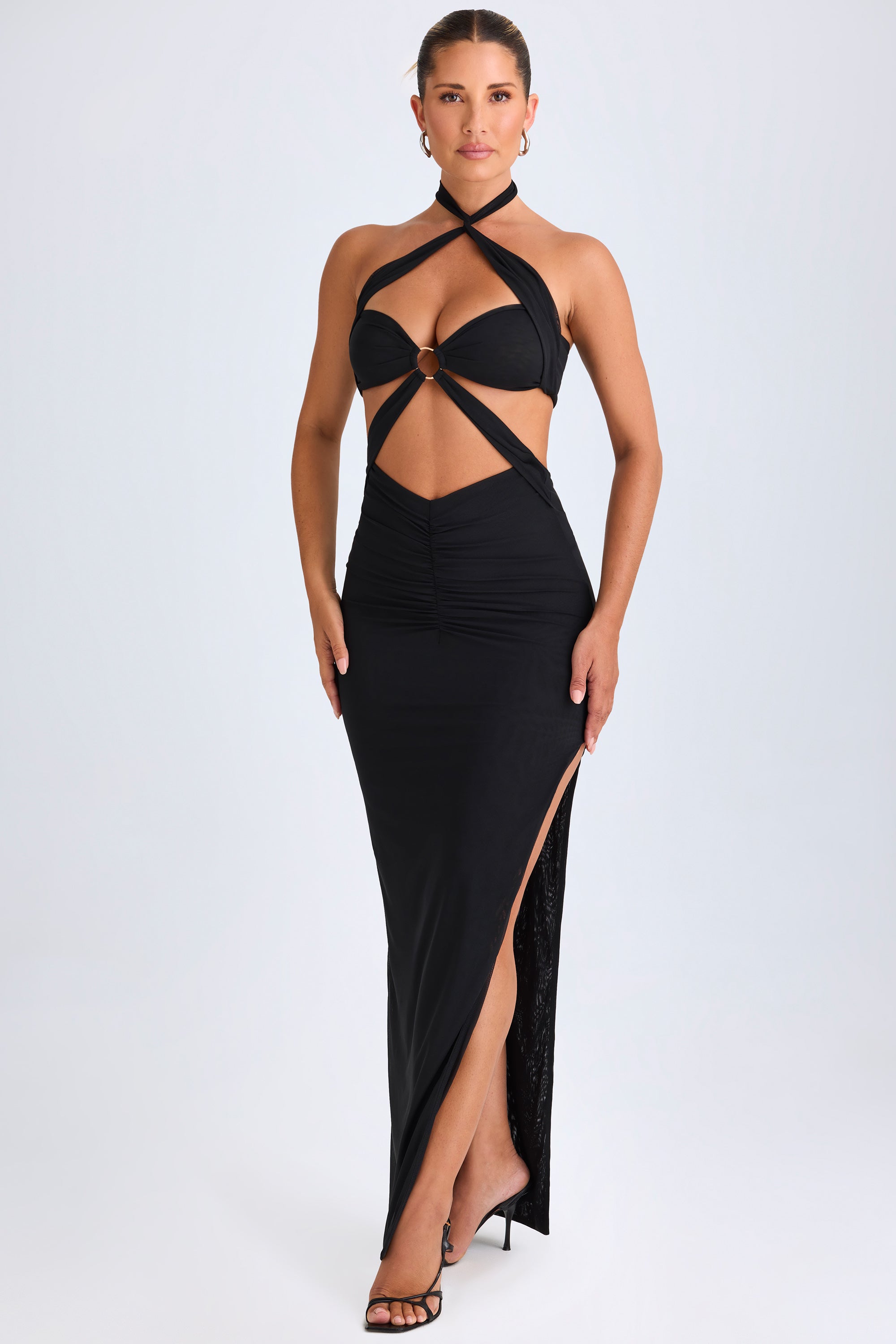 Bethania Hardware Detail Cut-Out Halterneck Maxi Dress in Black - Image 5