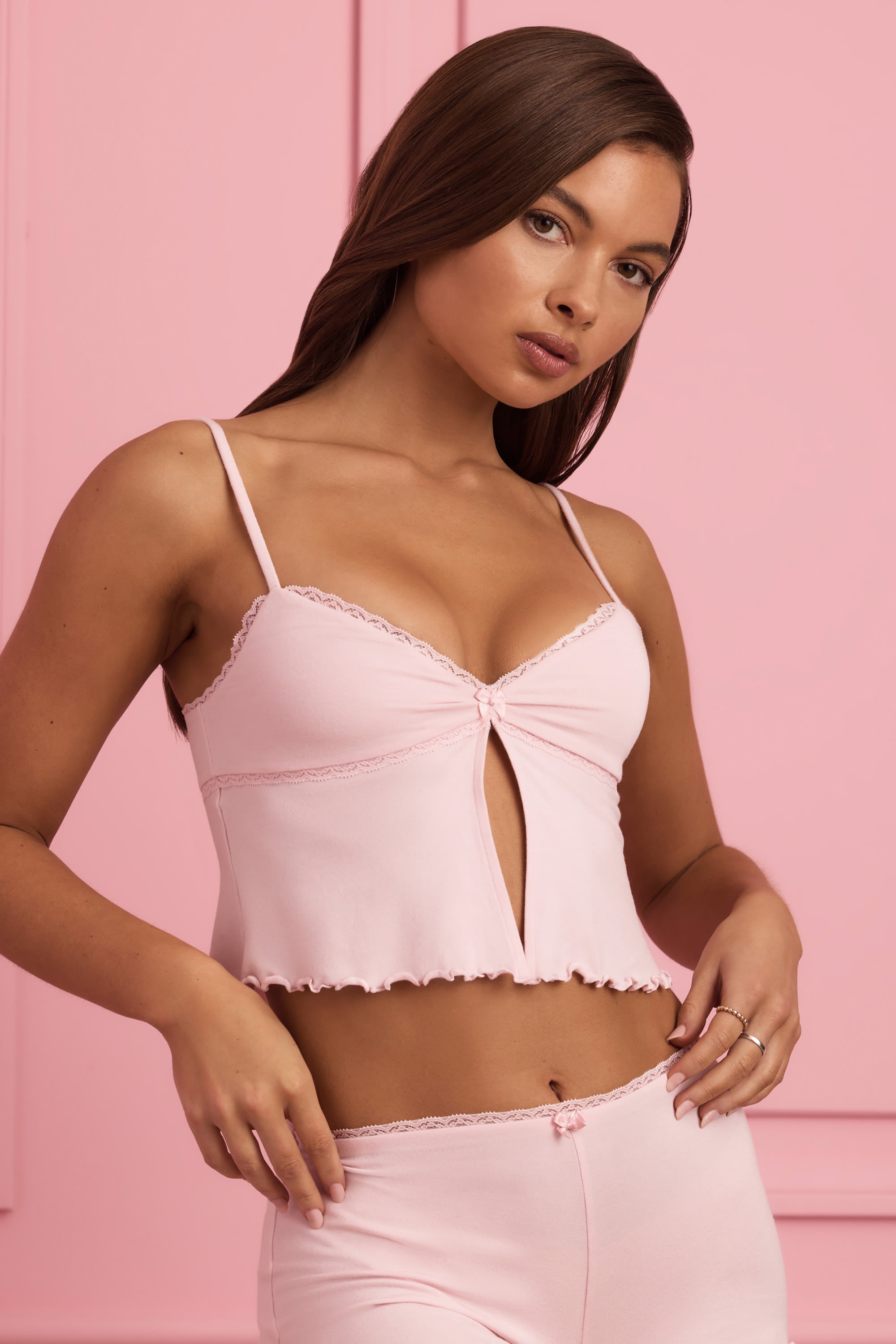 Tana Lace-Trim Babydoll Pyjama Top in Baby Pink