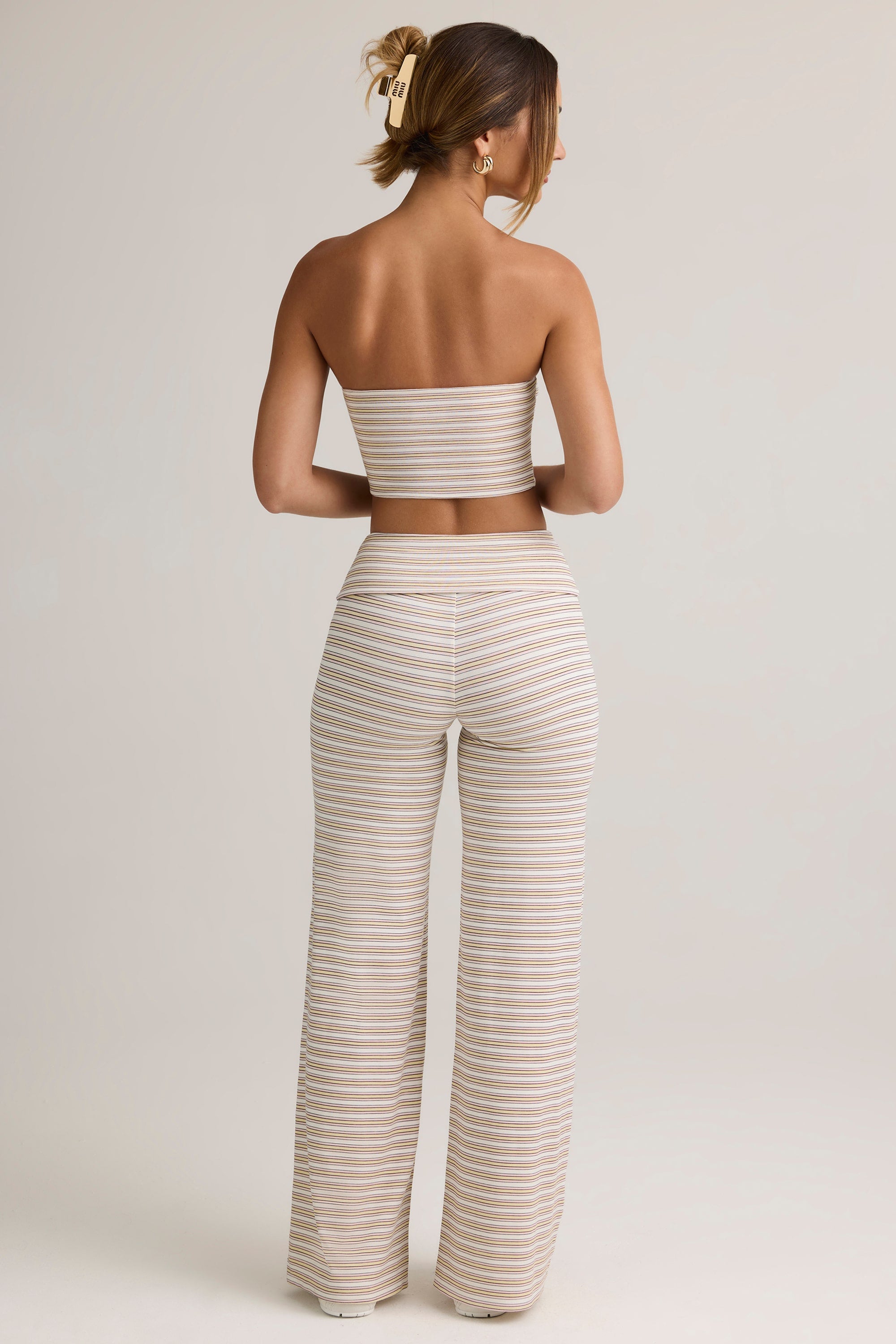Melida Modal Foldover Wide-Leg Trousers in Pink & Yellow Stripe - Image 5
