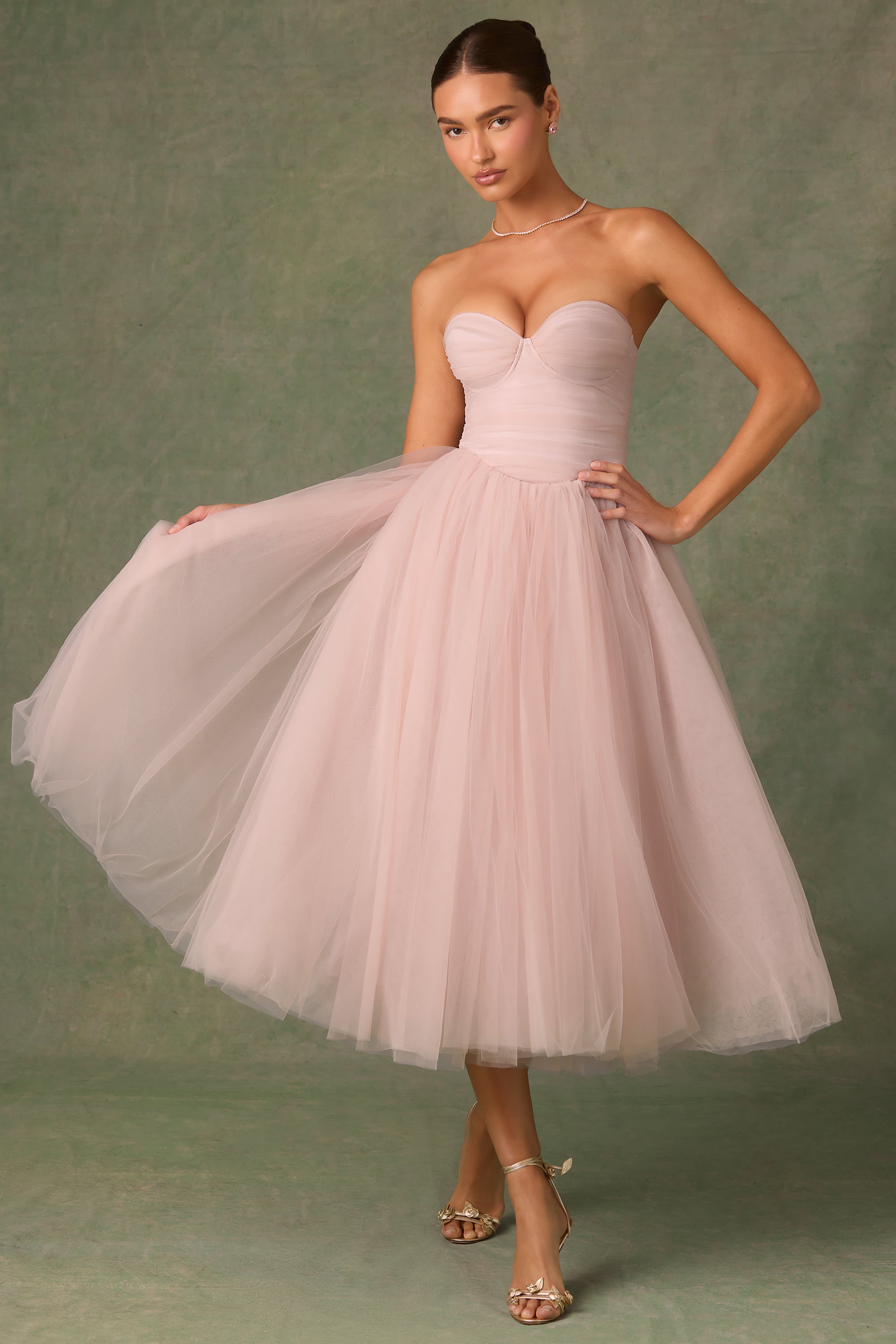 Cindy Strapless Volume Skirt Midaxi Dress in Dusty Rose