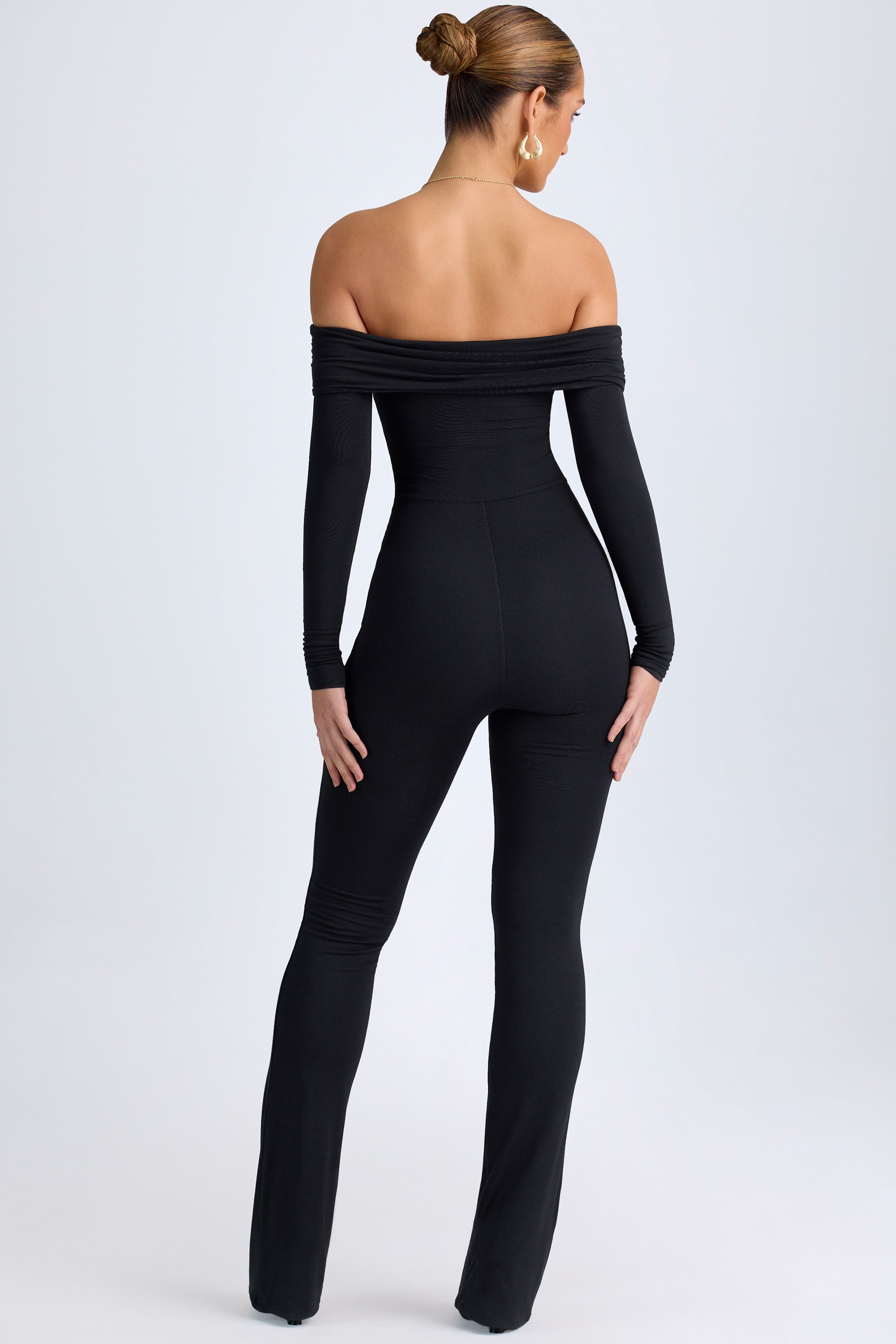 Agnesa Modal Off-Shoulder Ruched Jumpsuit in Black - Image 2