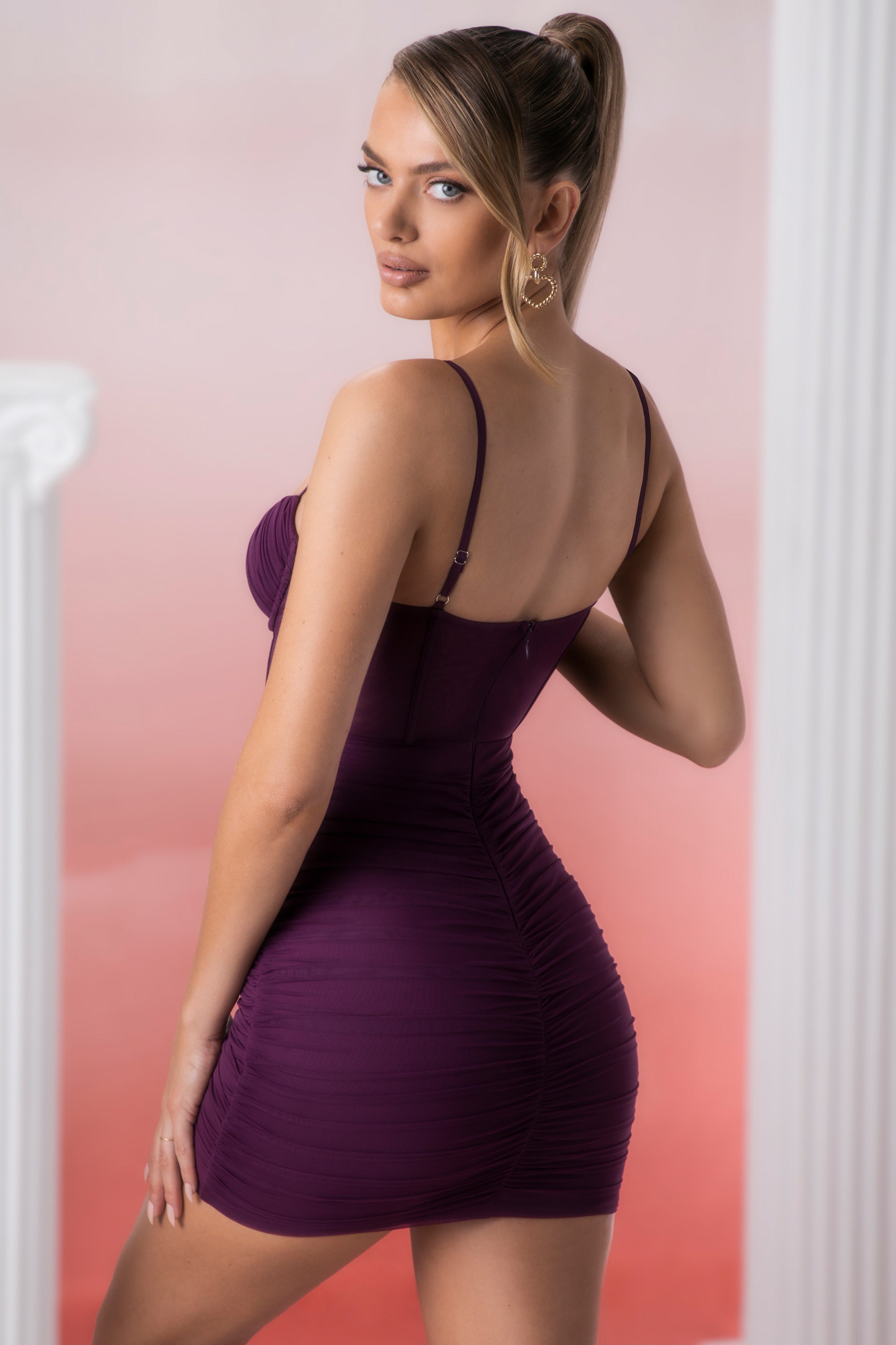 Eirene Lace Up Corset Mini Dress in Wine - Image 7