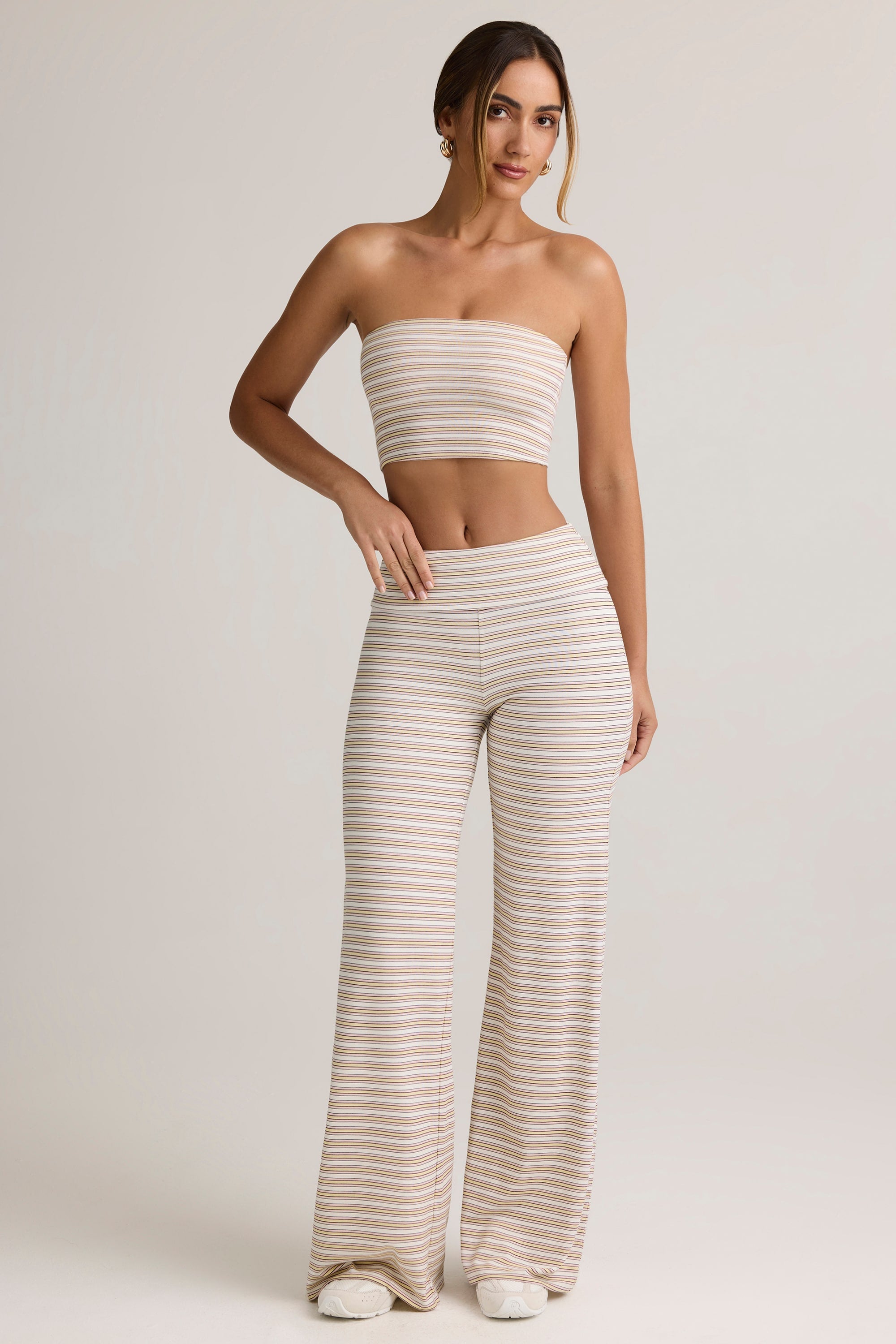 Melida Modal Foldover Wide-Leg Trousers in Pink & Yellow Stripe - Image 4