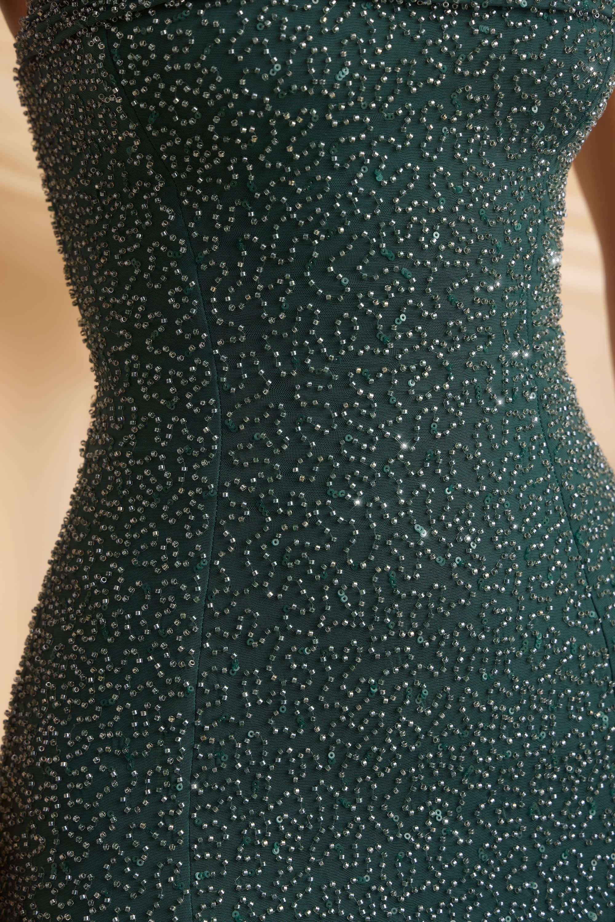 La Rochette Embellished Strapless Cowl-Neck Maxi Dress in Emerald Green - Image 6