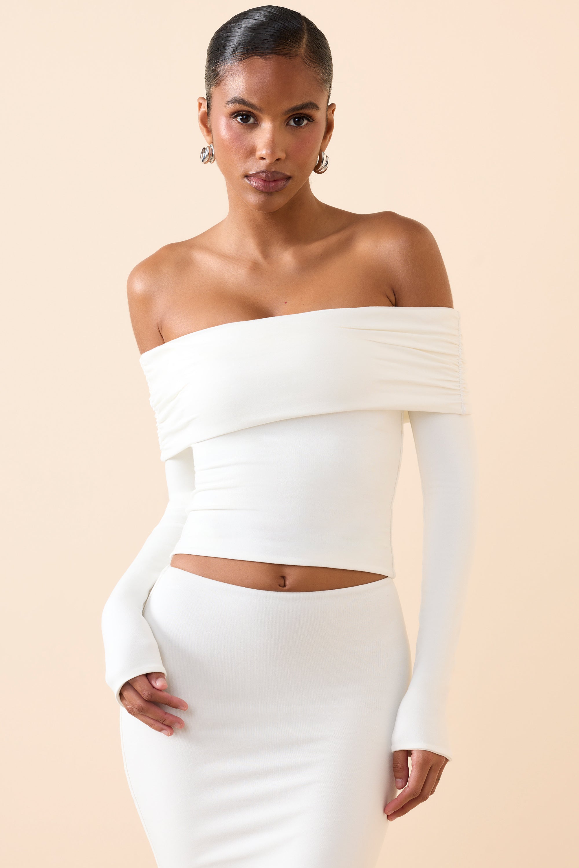 Kesia Modal Off-Shoulder Long-Sleeve Top in White - Image 4