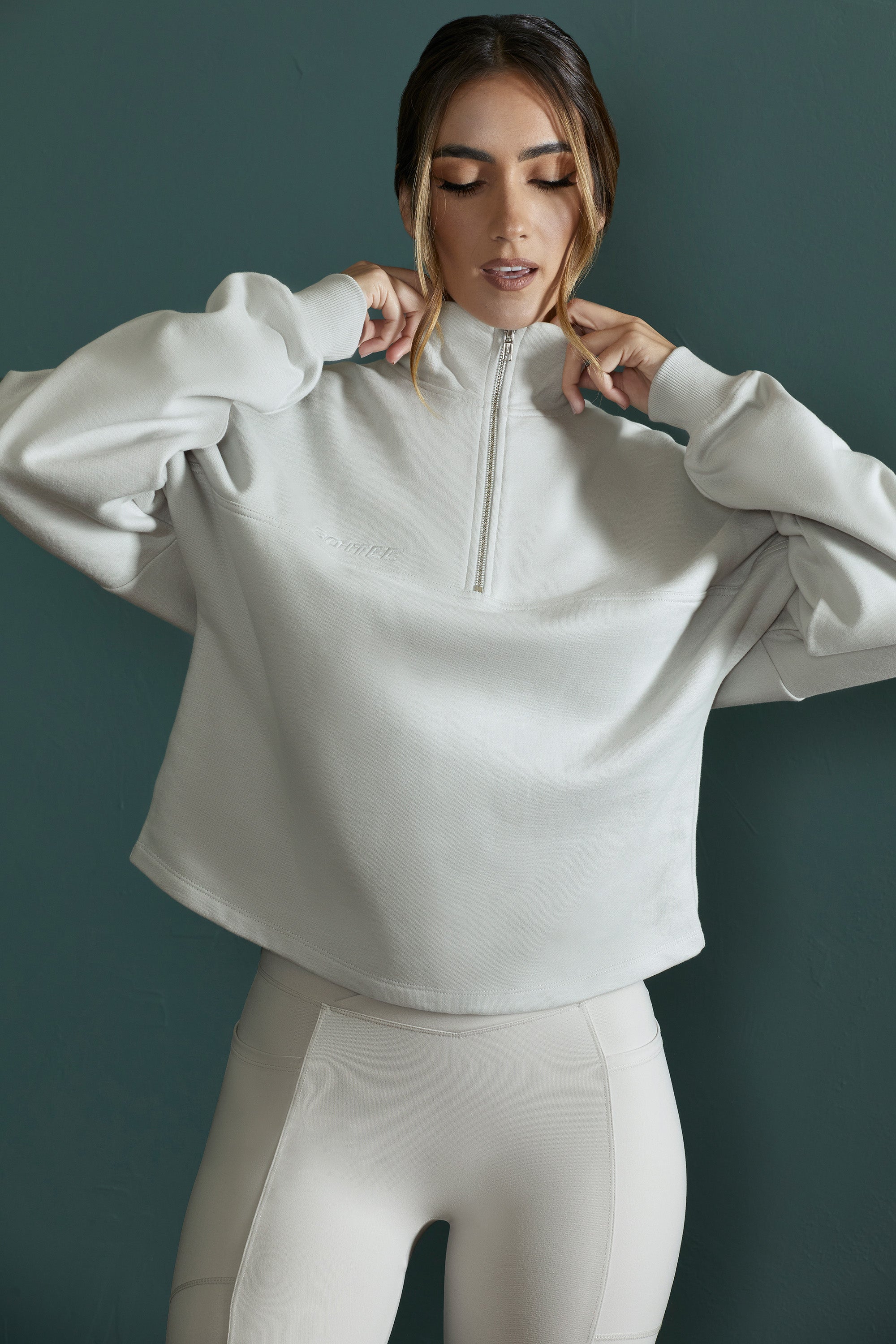 Oversized Half Zip Sweatshirt in Grey - Image 11