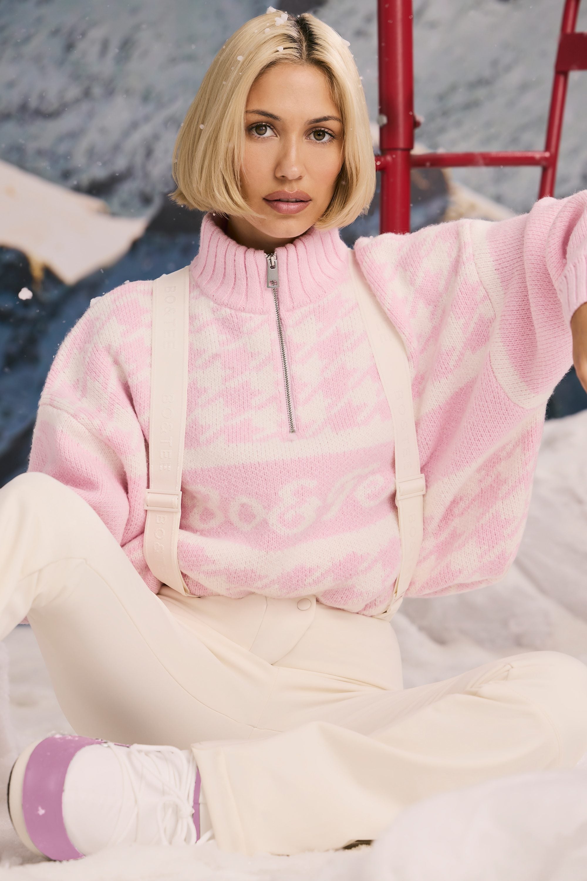 Oversized Half-Zip Chunky-Knit Jumper in Pastel Pink - Image 9