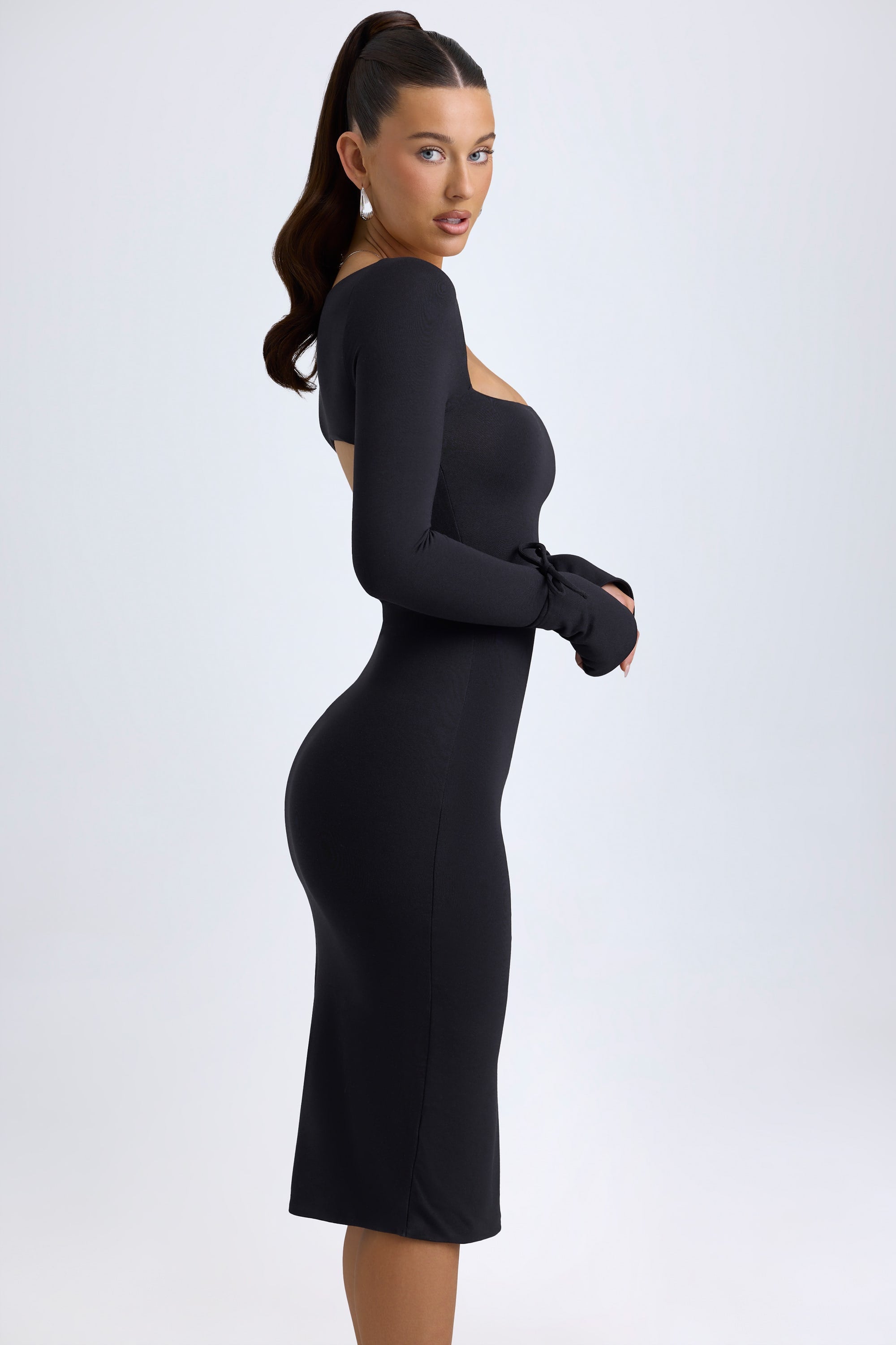 Sawyer Modal Square-Neck Midi Dress in Black - Image 9