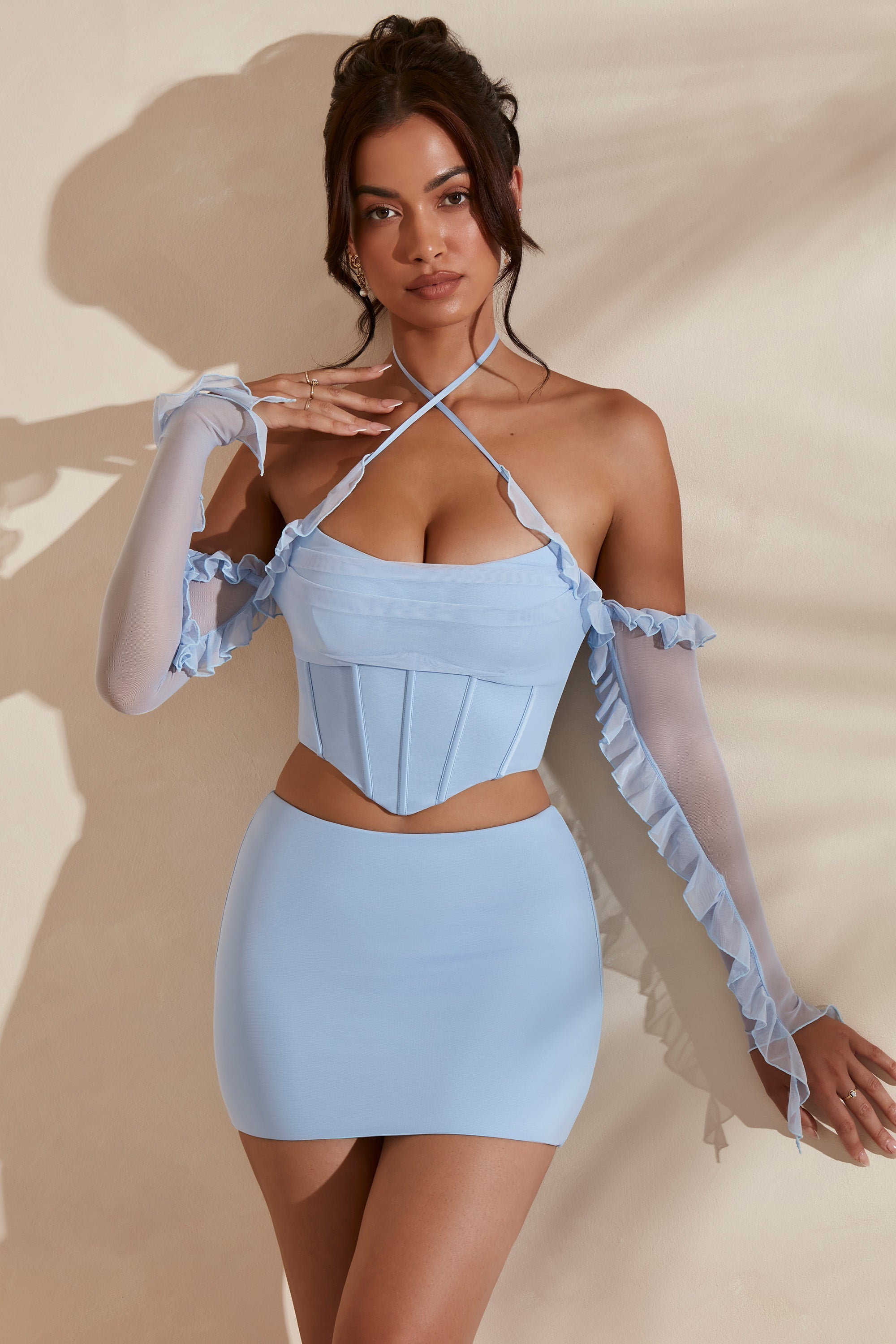 Kesara Low Rise Micro Mini Skirt in Light Blue