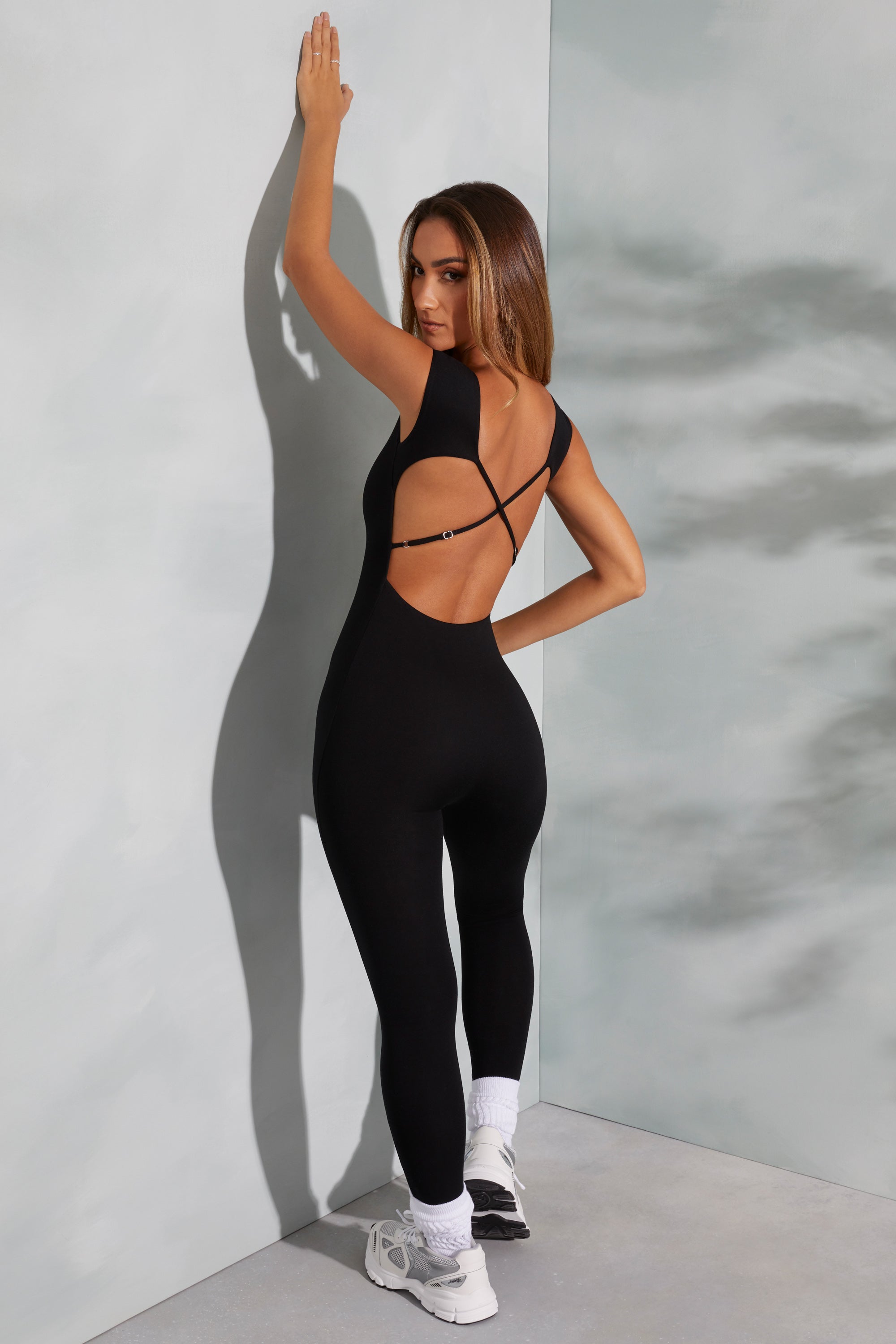 Sabrina Open Back Scoop Neck Jumpsuit in Black - Image 4
