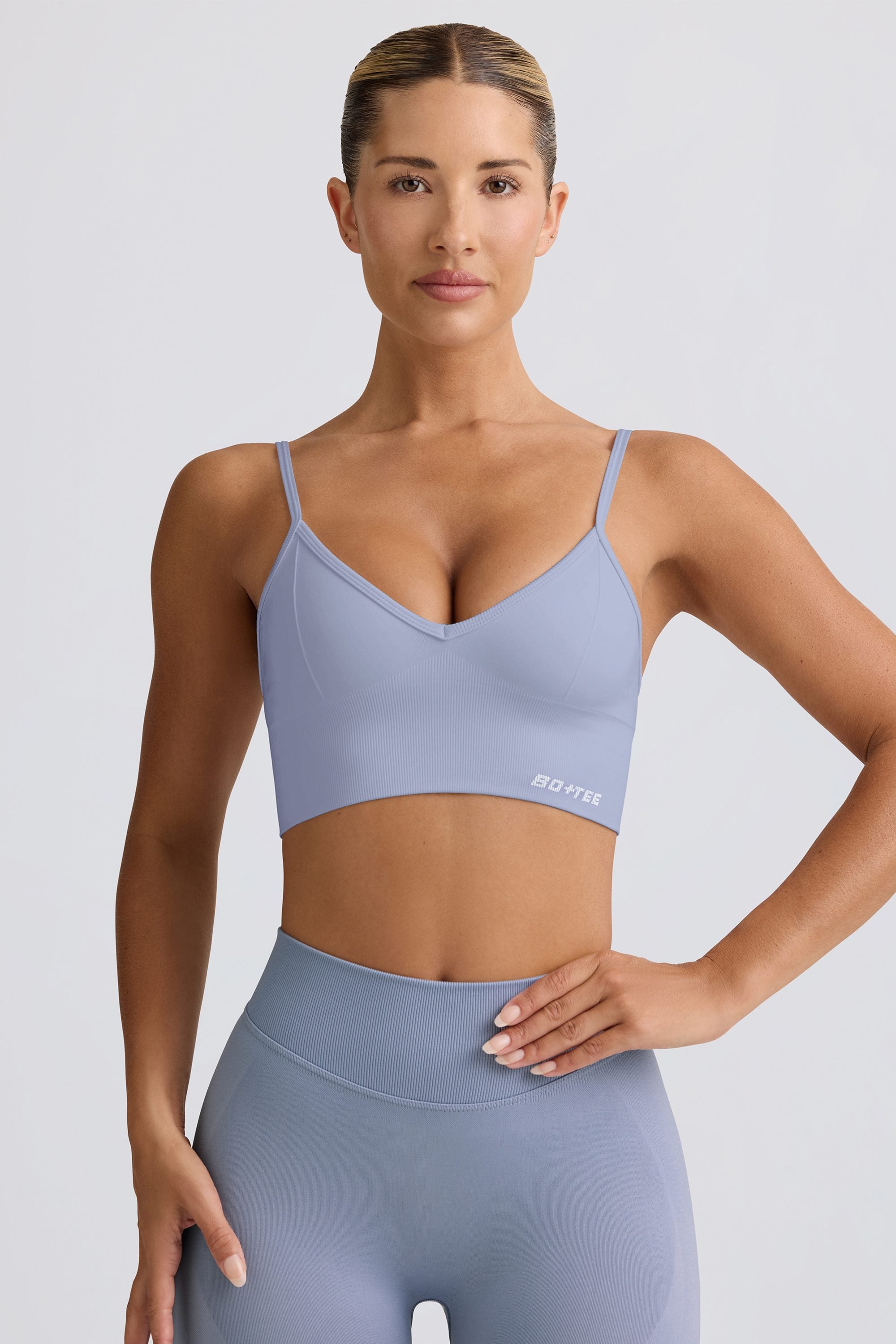 Define Luxe V-Neck Sports Bra in Blue Grey - Image 5
