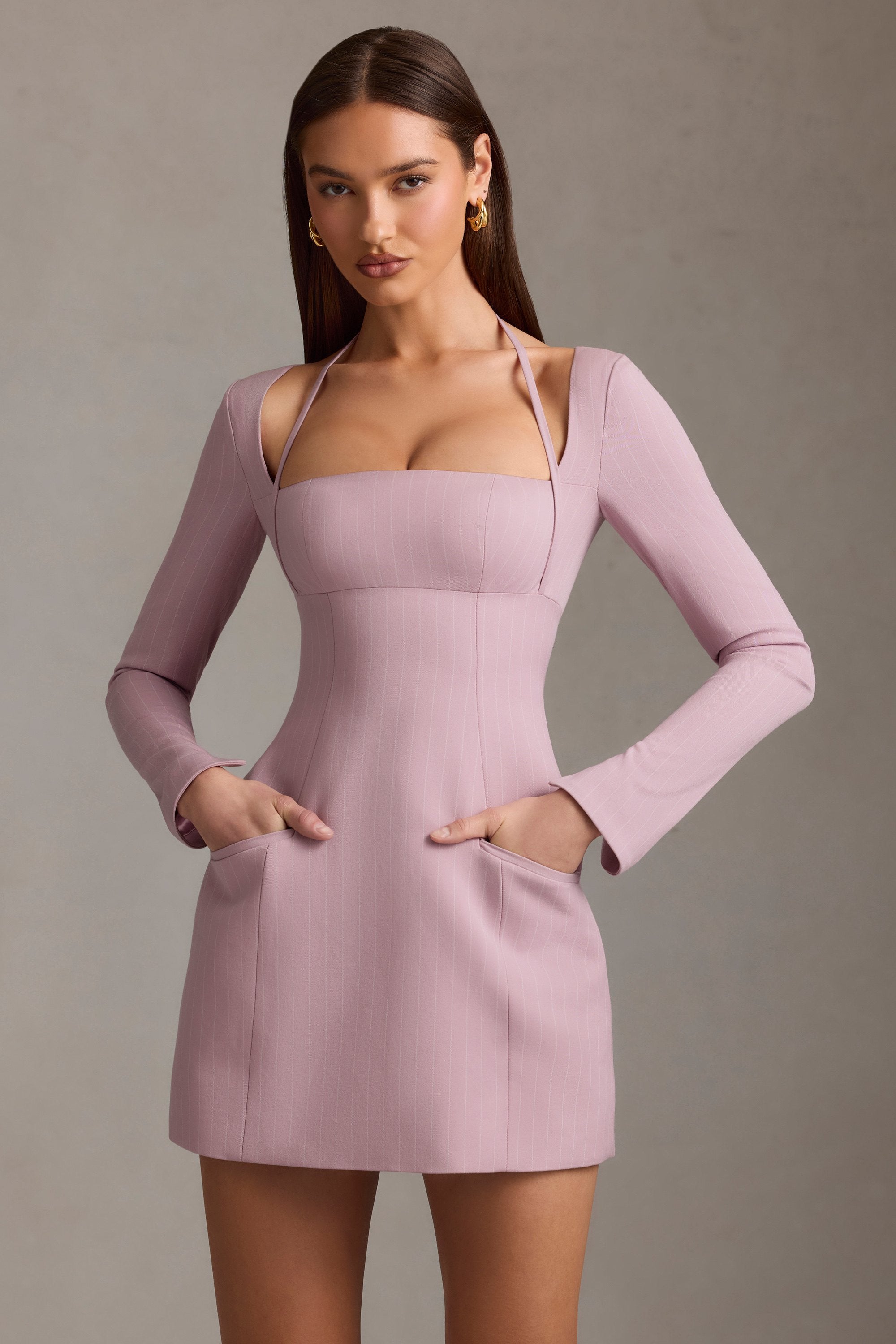 Ksenia Pinstripe Structured A-Line Mini Dress in Mauve