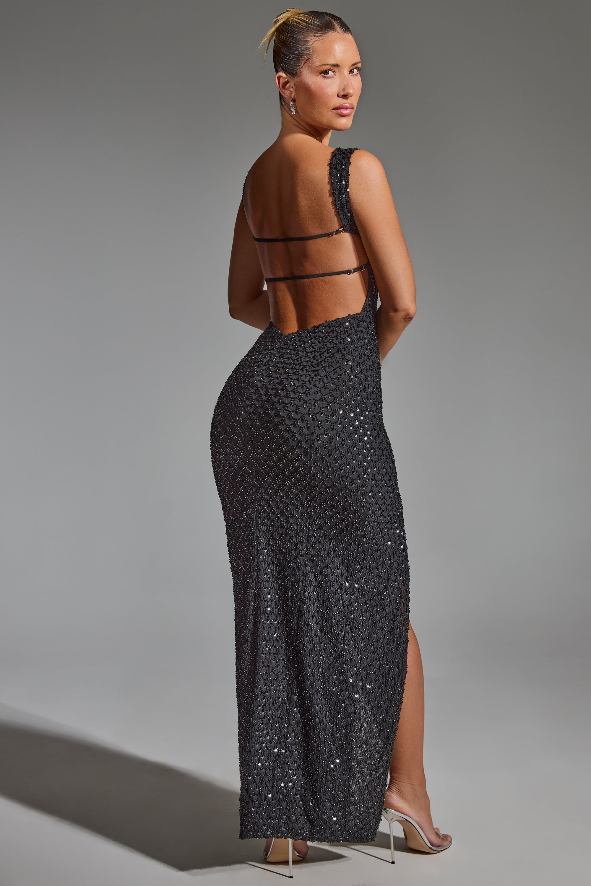 Cordelia Embellished Open-Back Maxi Dress in Black - Image 5