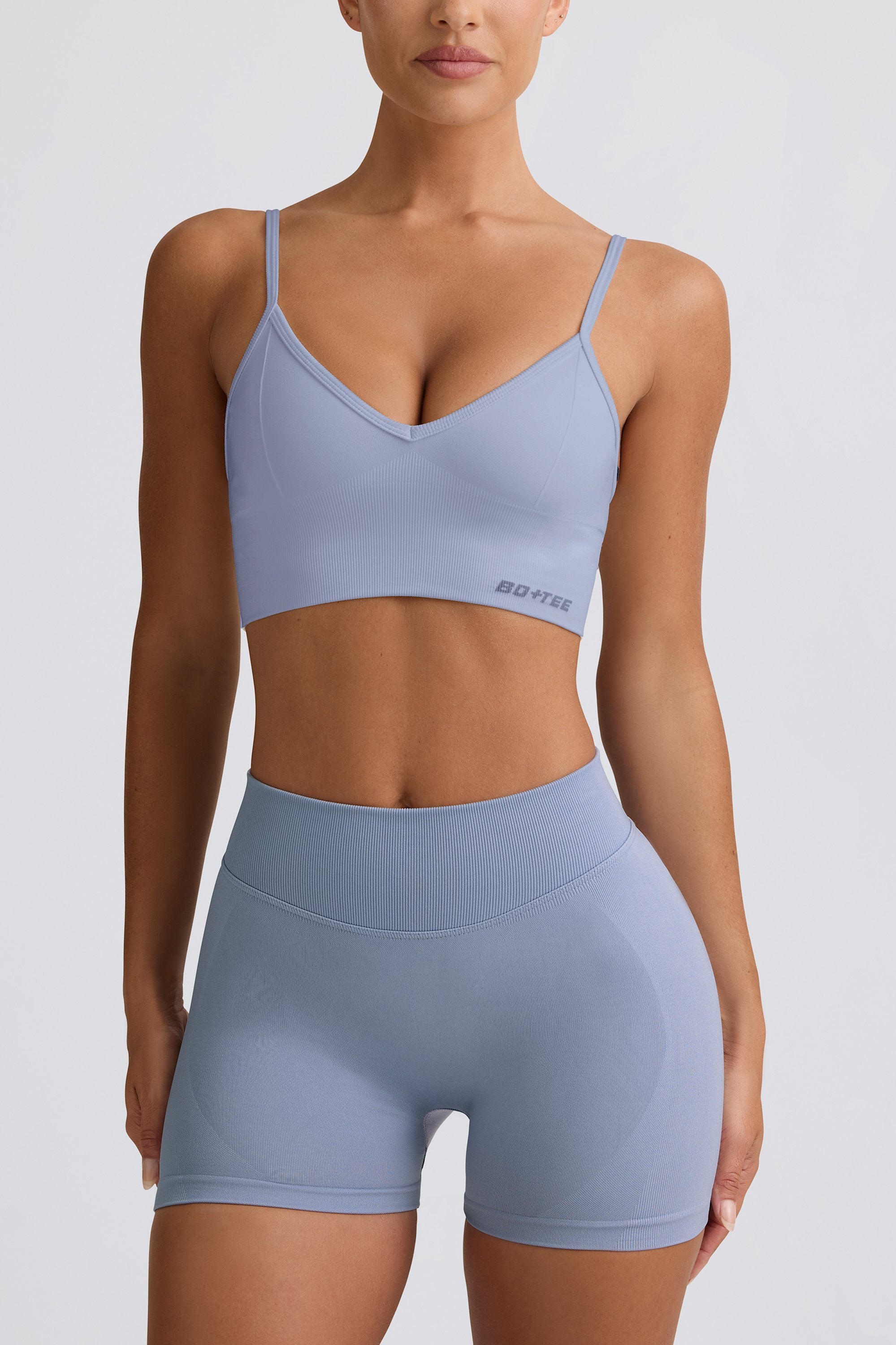 Define Luxe V-Neck Sports Bra in Blue Grey - Image 4