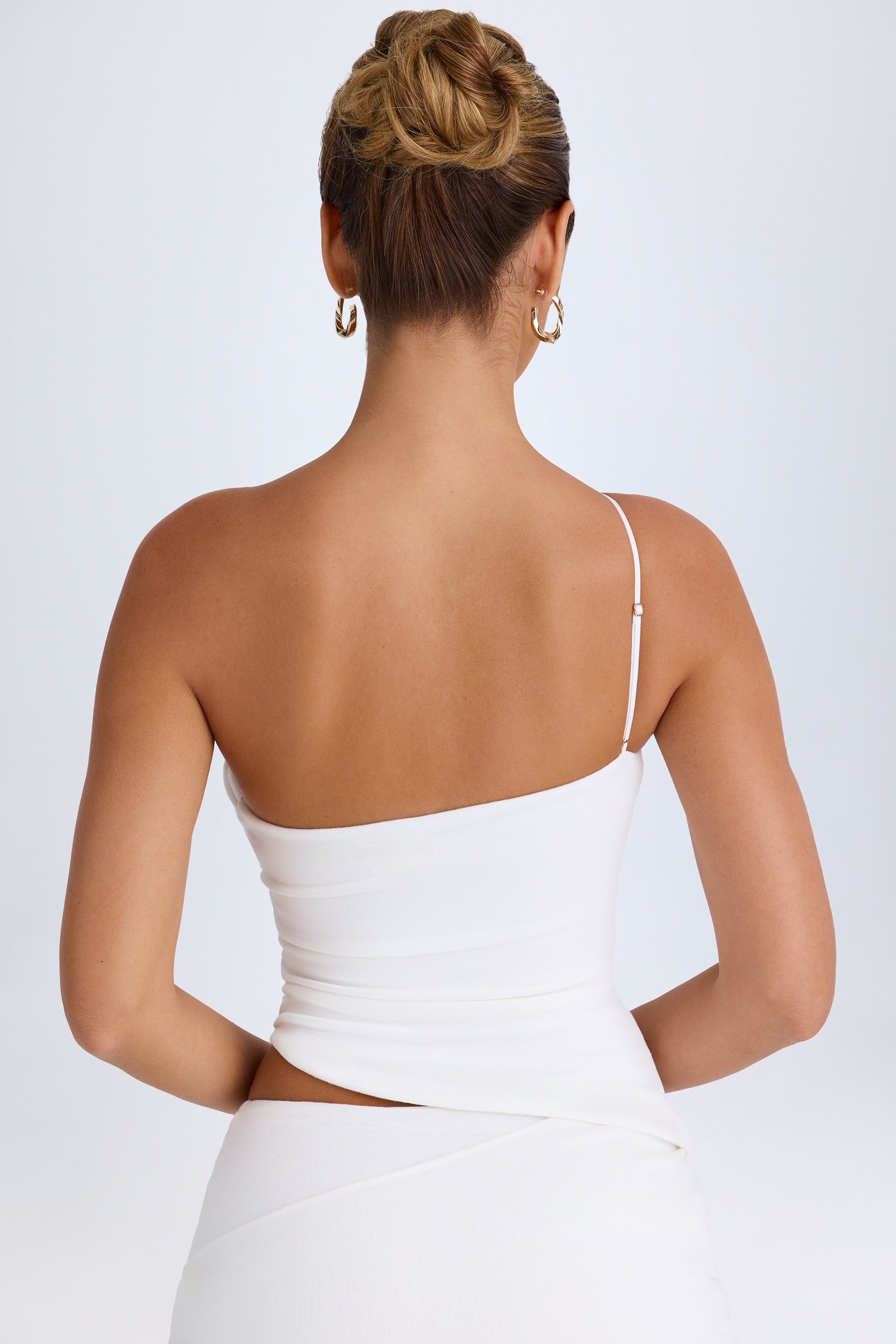Hazela Asymmetric Cut-Out Top in White - Image 2