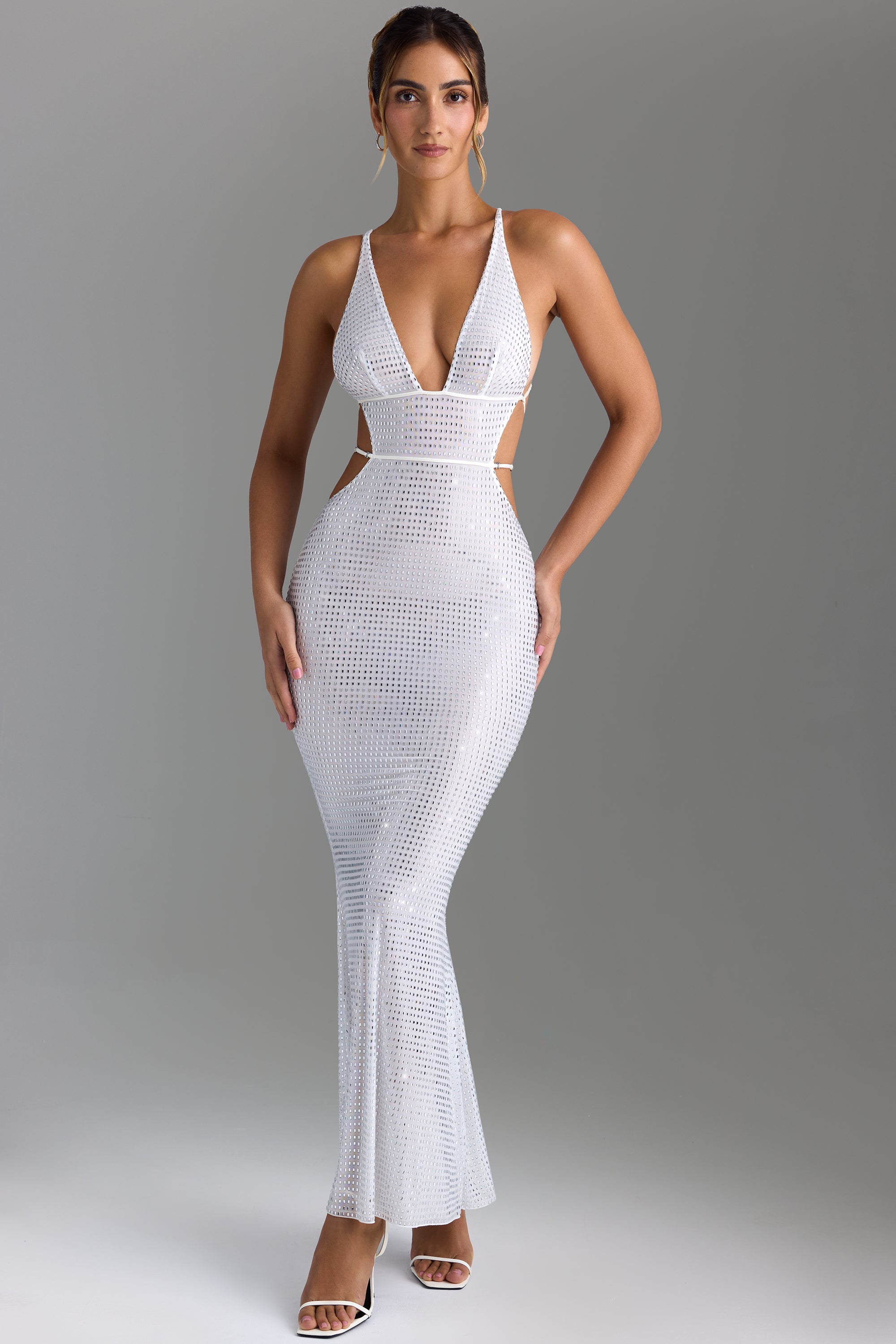 Magdalena Embellished Cut-Out Maxi Dress in White - Image 5